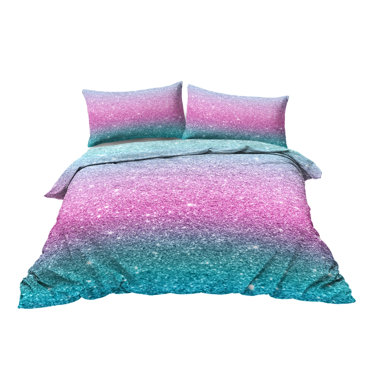 Glitter Duvet Cover 3 Piece Set Queen Size, Turquoise Blue Pink Purple Pastel Colorful Bedspread Comforter Cover Set for Girls Trendy Sparkly Bedding view 6