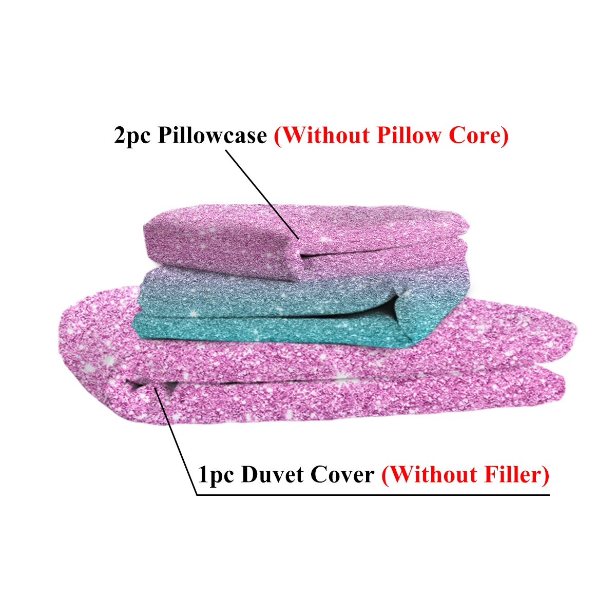 Glitter Duvet Cover 3 Piece Set Queen Size, Turquoise Blue Pink Purple Pastel Colorful Bedspread Comforter Cover Set for Girls Trendy Sparkly Bedding view 8