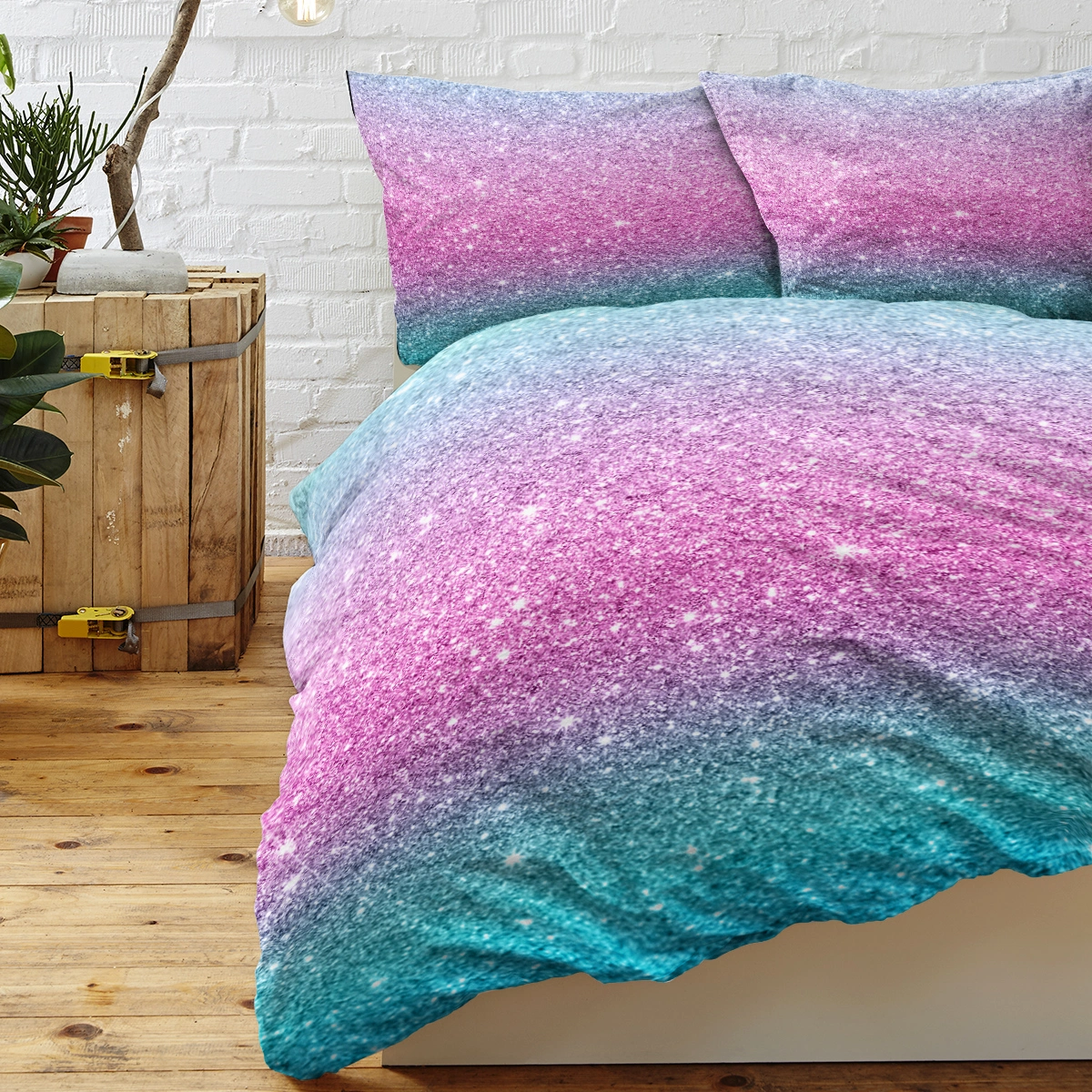 Glitter Duvet Cover 3 Piece Set Queen Size, Turquoise Blue Pink Purple Pastel Colorful Bedspread Comforter Cover Set for Girls Trendy Sparkly Bedding view 9