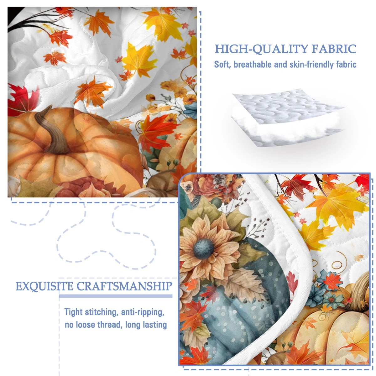 3PCS Colorful Oil Painting Pumpkin Pattern Quilt Set King Size for All Seasons Flower Fall Leaves Bedding Set with 2 Pillowcases for Kids Adults Thanksgiving Day Gifts(temu is self-pickup only) view 4