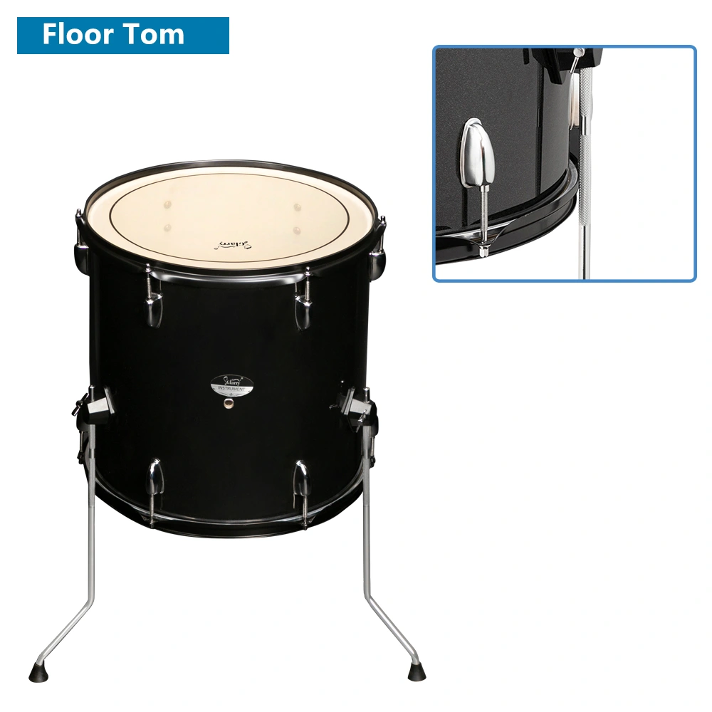 Full Size Adult Drum Set 5-Piece Black with Bass Drum, two Tom Drum, Snare Drum, Floor Tom, 16" Ride Cymbal, 14" Hi-hat Cymbals, Stool, Drum Pedal, Sticks view 3