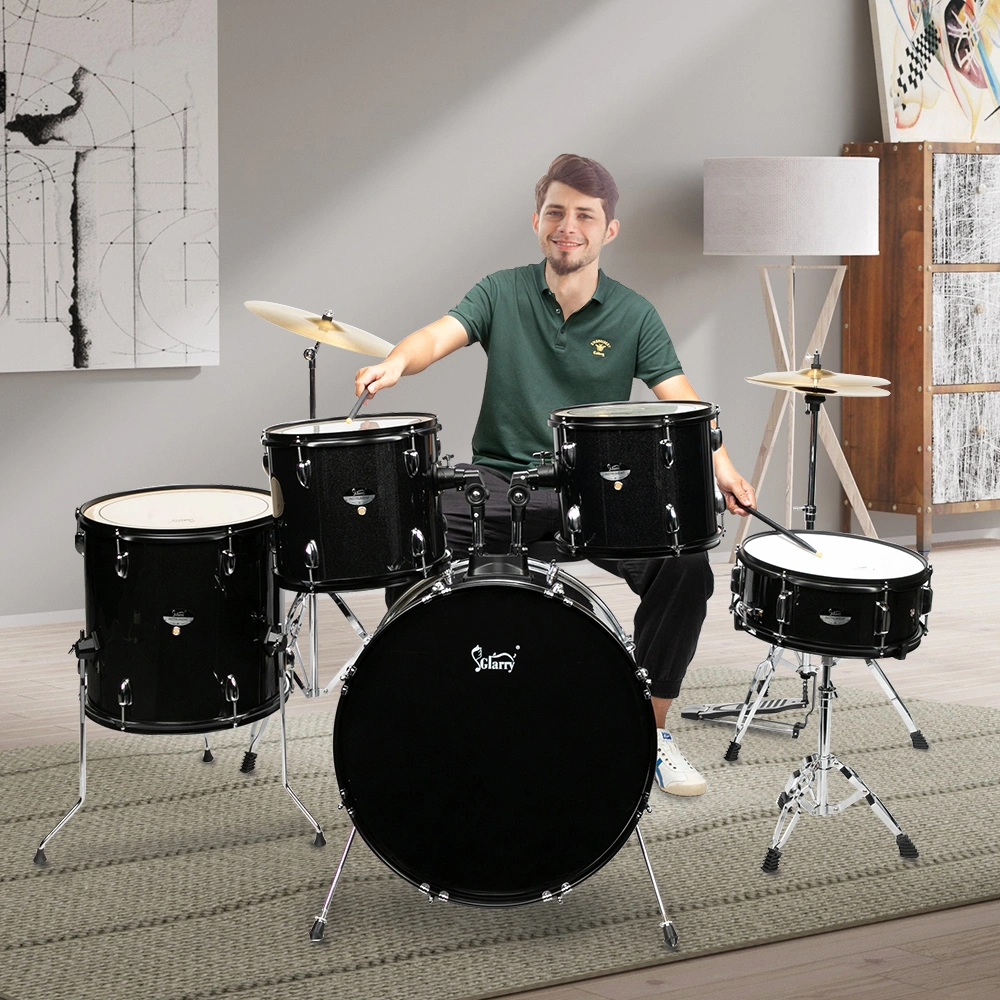Full Size Adult Drum Set 5-Piece Black with Bass Drum, two Tom Drum, Snare Drum, Floor Tom, 16" Ride Cymbal, 14" Hi-hat Cymbals, Stool, Drum Pedal, Sticks view 34