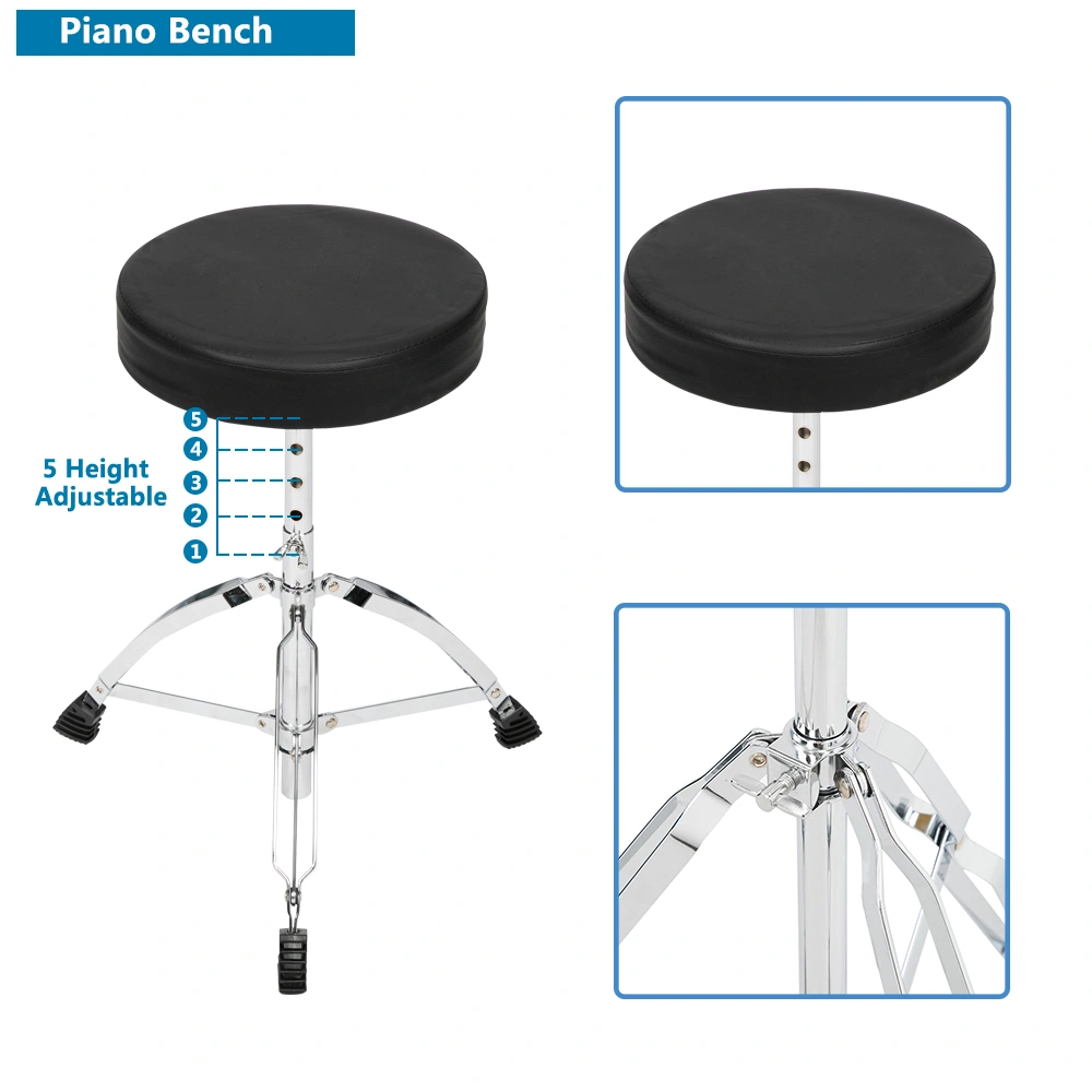 Full Size Adult Drum Set 5-Piece Black with Bass Drum, two Tom Drum, Snare Drum, Floor Tom, 16" Ride Cymbal, 14" Hi-hat Cymbals, Stool, Drum Pedal, Sticks view 38