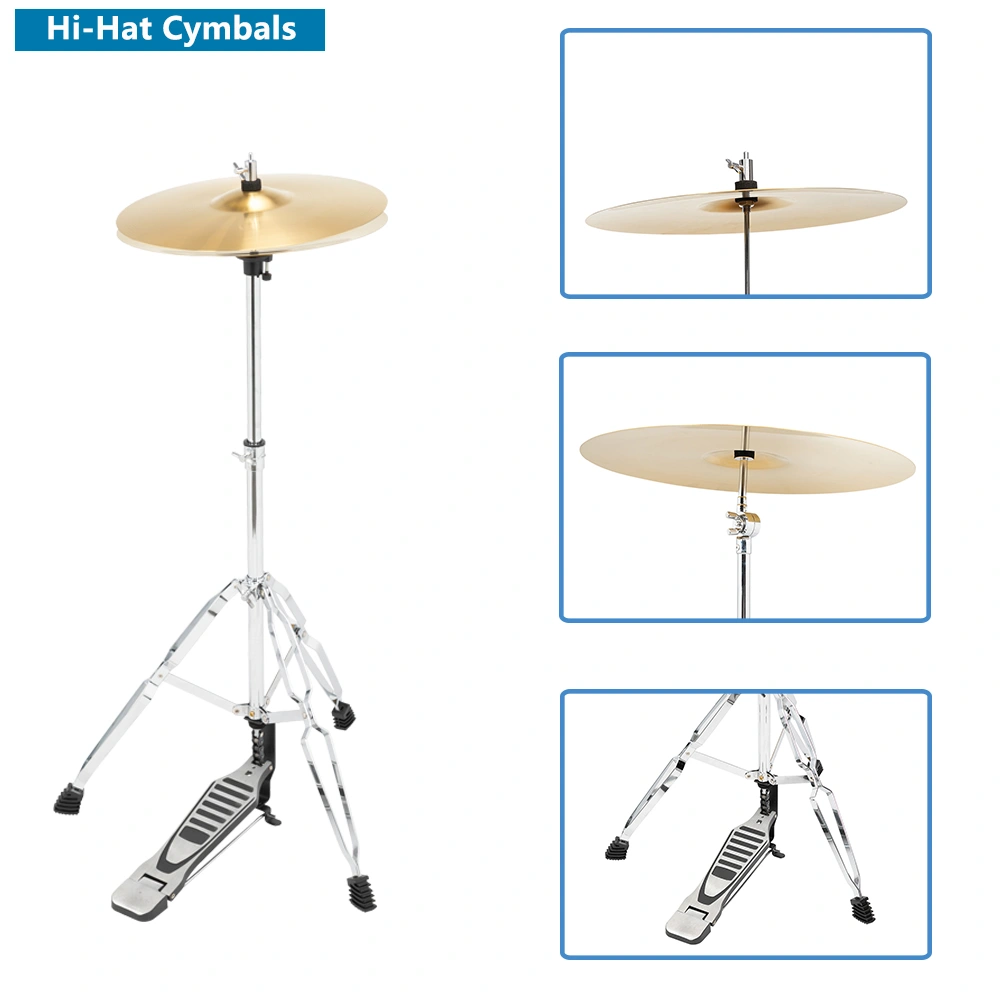 Full Size Adult Drum Set 5-Piece Black with Bass Drum, two Tom Drum, Snare Drum, Floor Tom, 16" Ride Cymbal, 14" Hi-hat Cymbals, Stool, Drum Pedal, Sticks view 40
