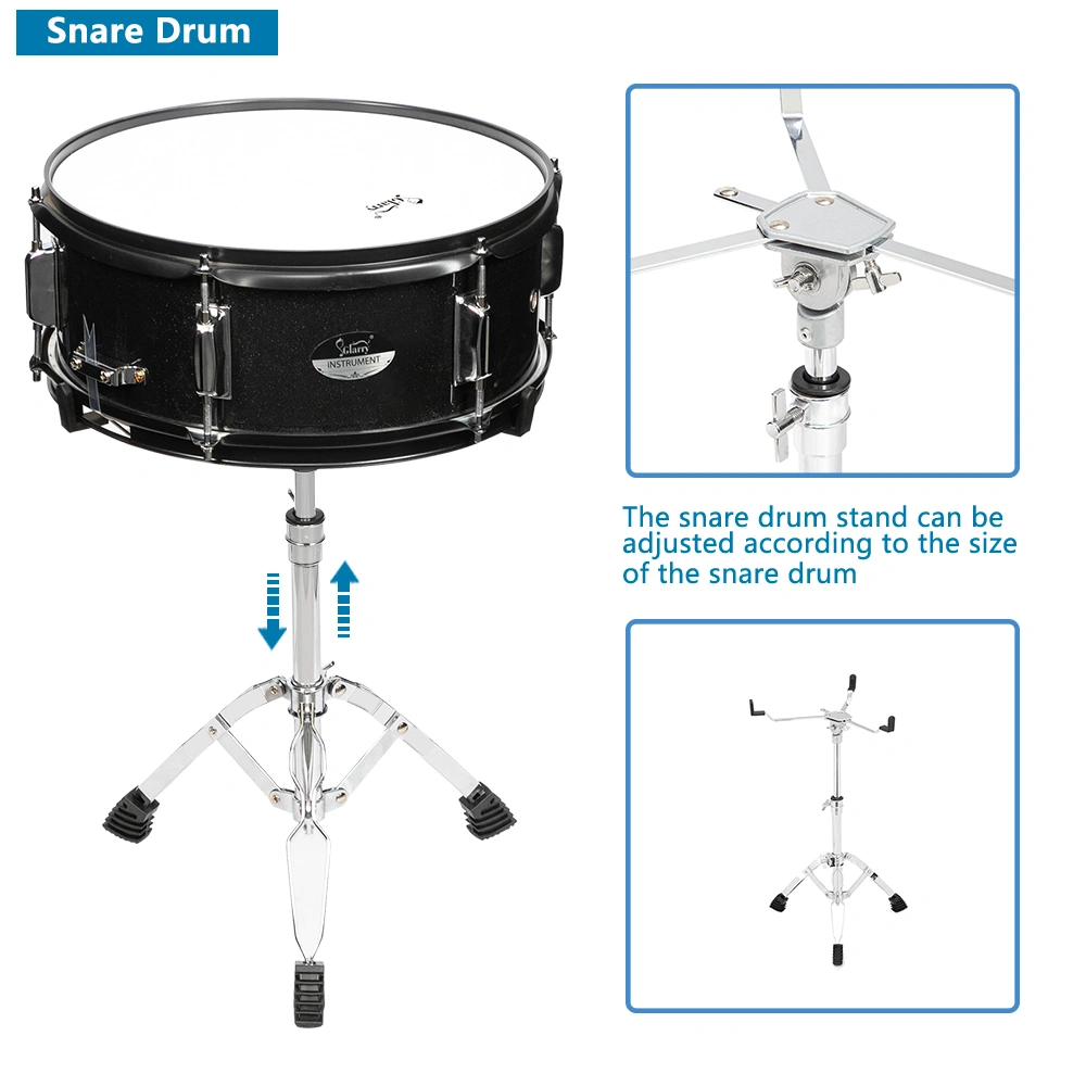 Full Size Adult Drum Set 5-Piece Black with Bass Drum, two Tom Drum, Snare Drum, Floor Tom, 16" Ride Cymbal, 14" Hi-hat Cymbals, Stool, Drum Pedal, Sticks view 41