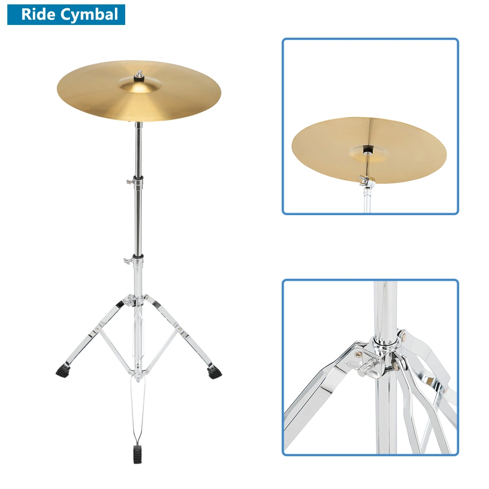 Full Size Adult Drum Set 5-Piece Black with Bass Drum, two Tom Drum, Snare Drum, Floor Tom, 16" Ride Cymbal, 14" Hi-hat Cymbals, Stool, Drum Pedal, Sticks view 42