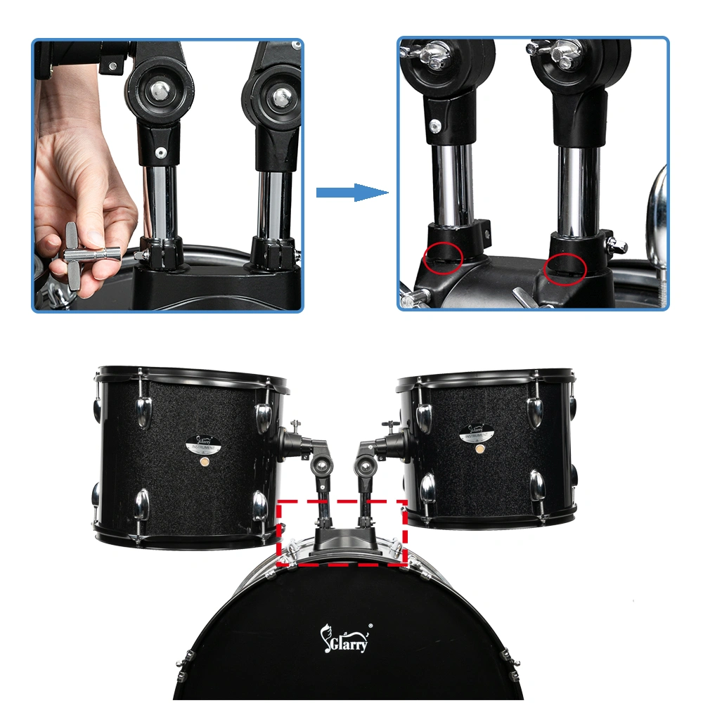 Full Size Adult Drum Set 5-Piece Black with Bass Drum, two Tom Drum, Snare Drum, Floor Tom, 16" Ride Cymbal, 14" Hi-hat Cymbals, Stool, Drum Pedal, Sticks view 43