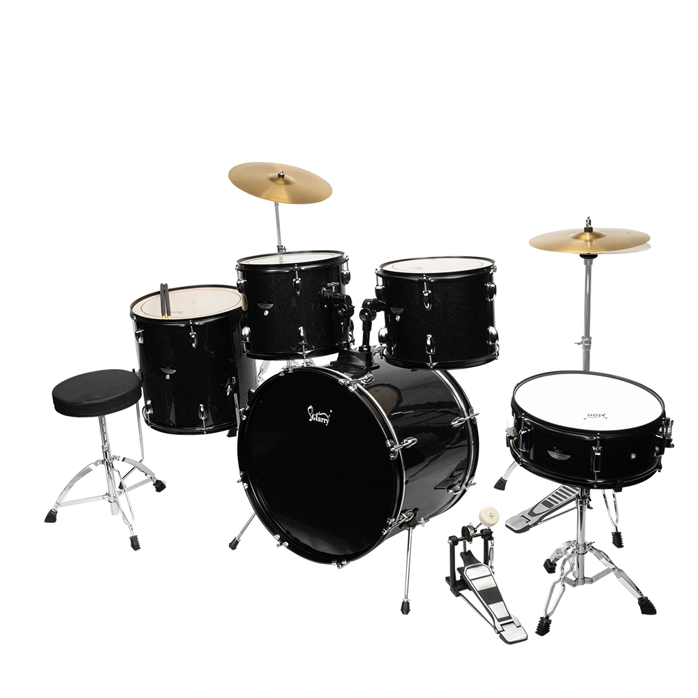 Full Size Adult Drum Set 5-Piece Black with Bass Drum, two Tom Drum, Snare Drum, Floor Tom, 16" Ride Cymbal, 14" Hi-hat Cymbals, Stool, Drum Pedal, Sticks view 6