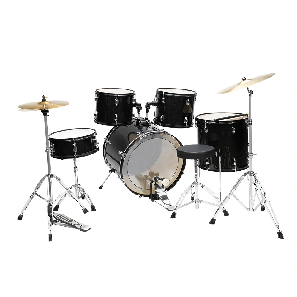 Full Size Adult Drum Set 5-Piece Black with Bass Drum, two Tom Drum, Snare Drum, Floor Tom, 16" Ride Cymbal, 14" Hi-hat Cymbals, Stool, Drum Pedal, Sticks view 7