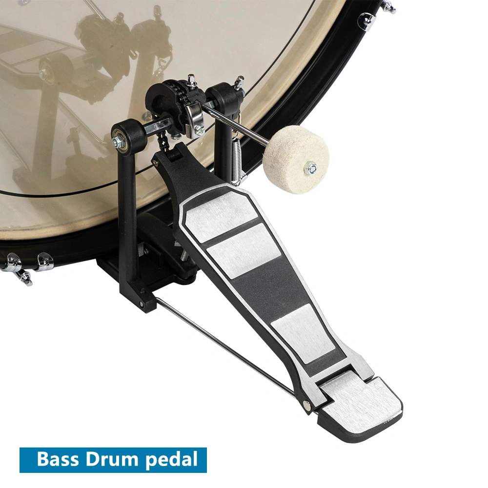Full Size Adult Drum Set 5-Piece Black with Bass Drum, two Tom Drum, Snare Drum, Floor Tom, 16" Ride Cymbal, 14" Hi-hat Cymbals, Stool, Drum Pedal, Sticks view 9