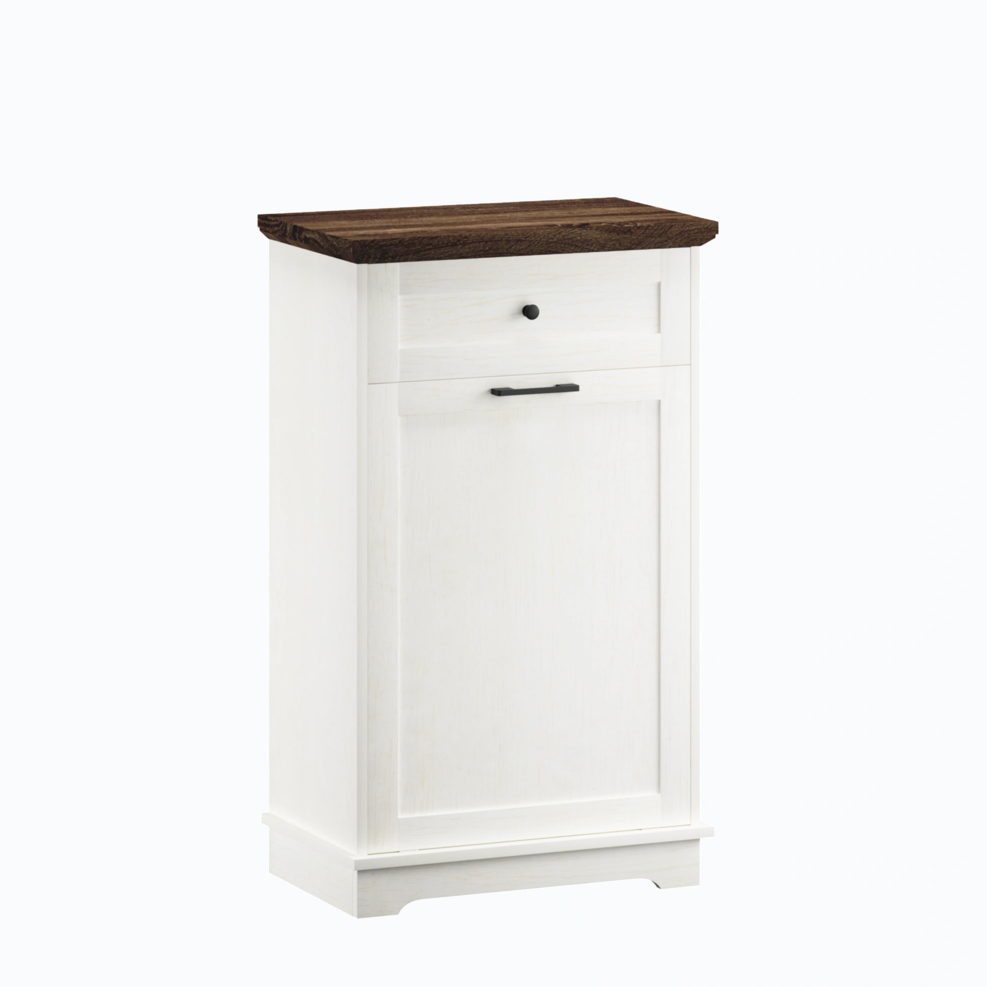 10 Gallon Tilt Out Trash Cabinet Freestanding Trash Bin Cabinet Wood Garbage Recycling Cabinet with Hideaway Drawer Pet Proof Trash Can Holder for Kitchen Living Room, Antique White (not include can) view 3