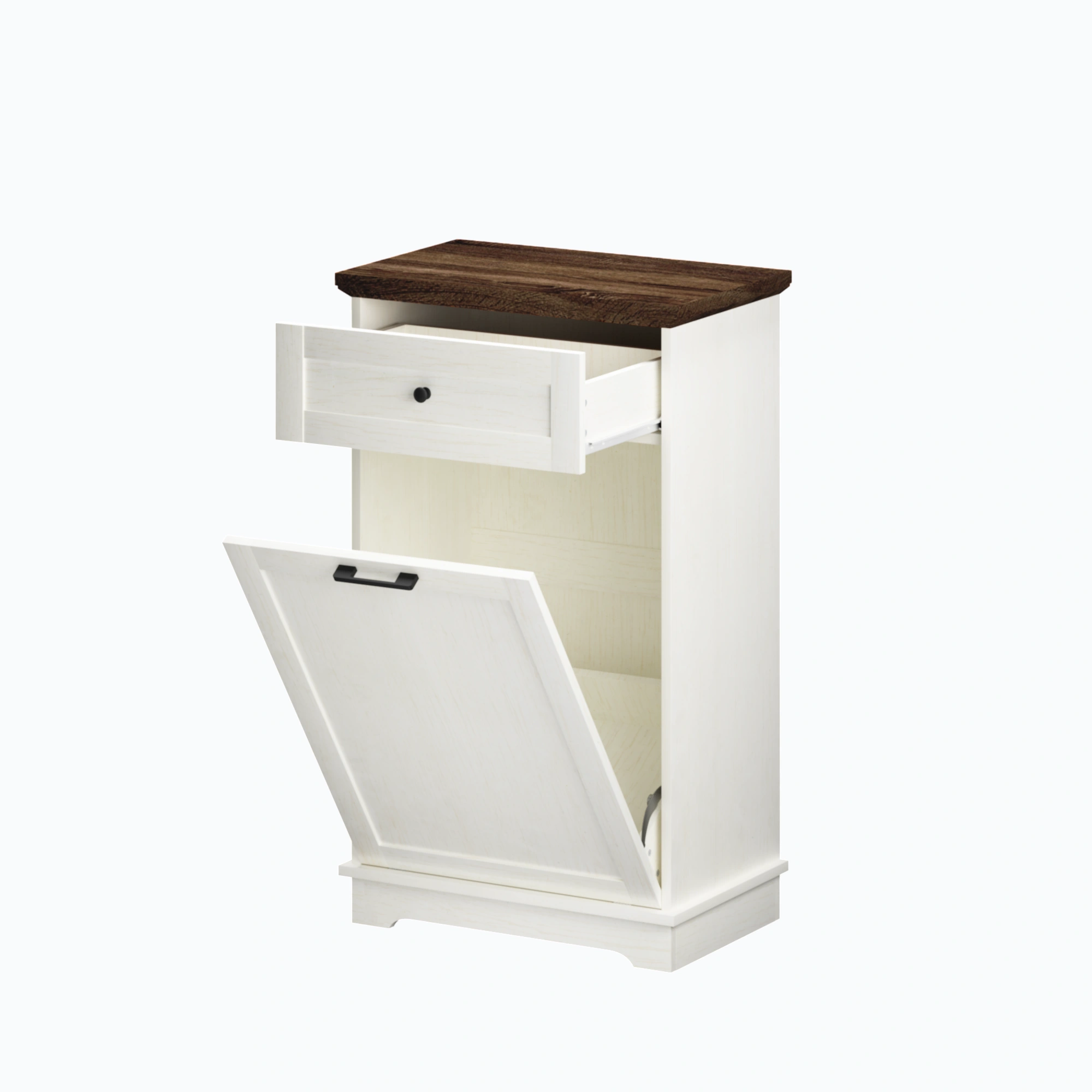 10 Gallon Tilt Out Trash Cabinet Freestanding Trash Bin Cabinet Wood Garbage Recycling Cabinet with Hideaway Drawer Pet Proof Trash Can Holder for Kitchen Living Room, Antique White (not include can) view 4