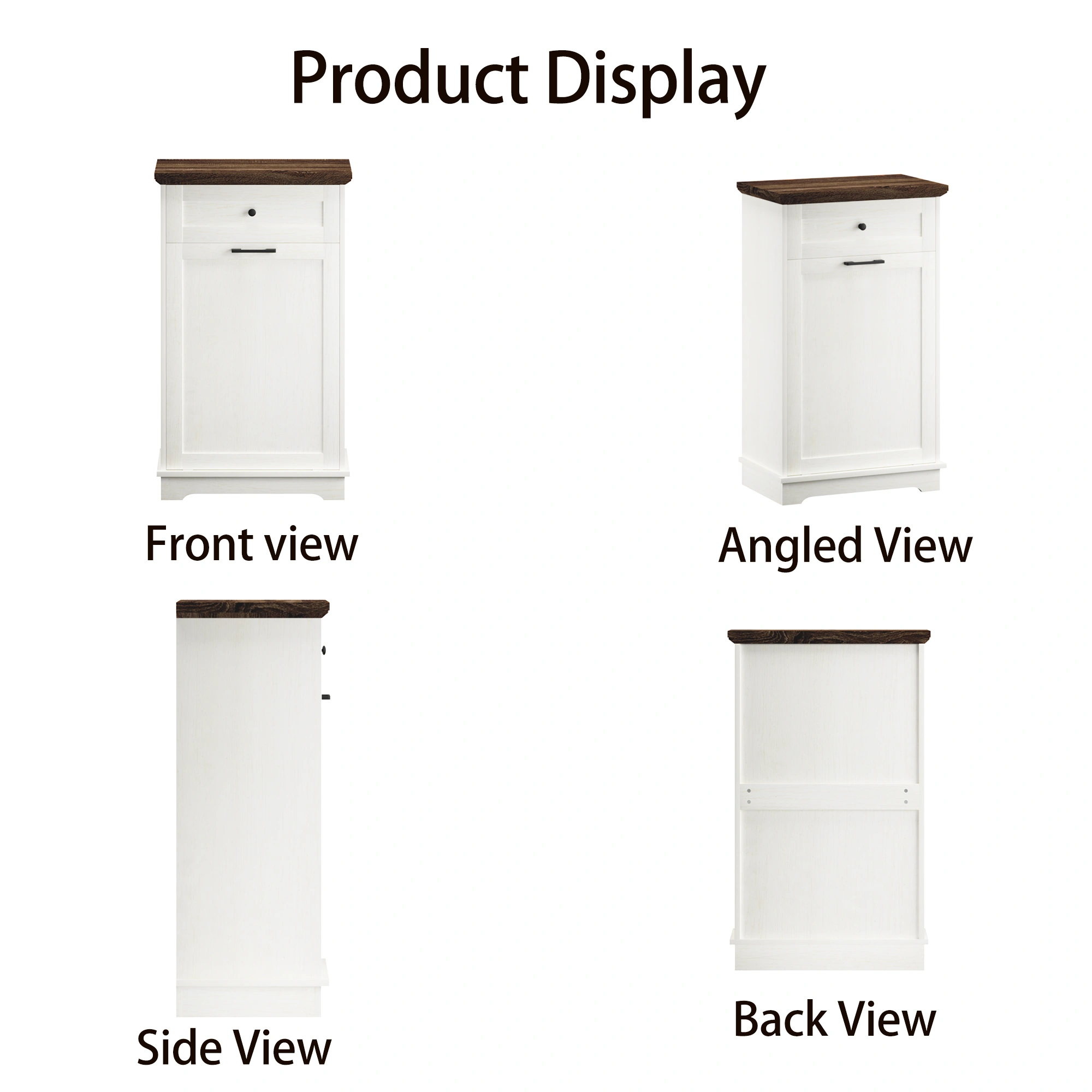 10 Gallon Tilt Out Trash Cabinet Freestanding Trash Bin Cabinet Wood Garbage Recycling Cabinet with Hideaway Drawer Pet Proof Trash Can Holder for Kitchen Living Room, Antique White (not include can) view 6