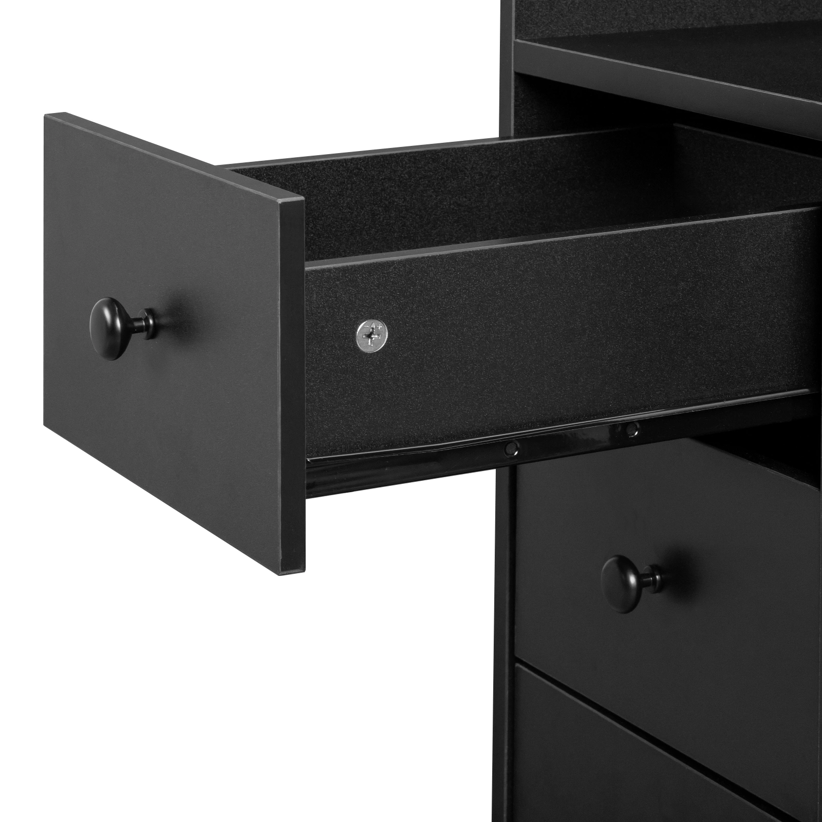 Black MDF Folding Nail Desk with 2 Drawers, Cabinet Door & Storage Shelf view 11