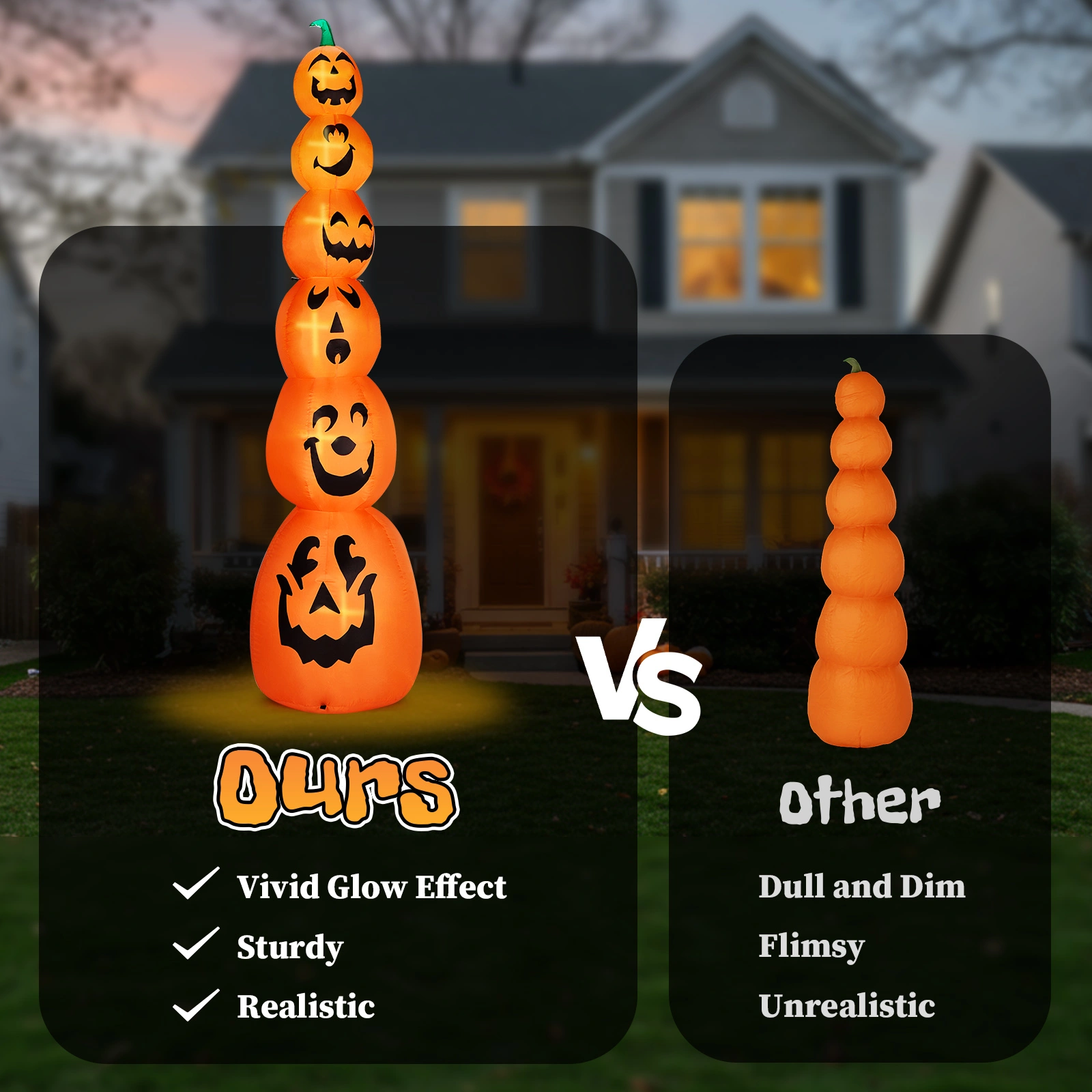 9FT Halloween Inflatable Stacked Pumpkins, Blow up 6 Pumpkins Inflatable with Built-in LED Lights Outdoor Decorations Large Party Yard Decoration view 5