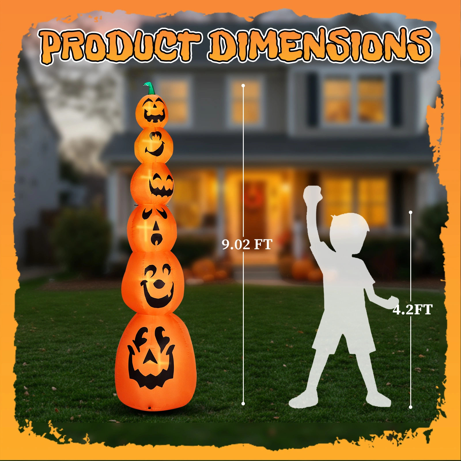 9FT Halloween Inflatable Stacked Pumpkins, Blow up 6 Pumpkins Inflatable with Built-in LED Lights Outdoor Decorations Large Party Yard Decoration view 7