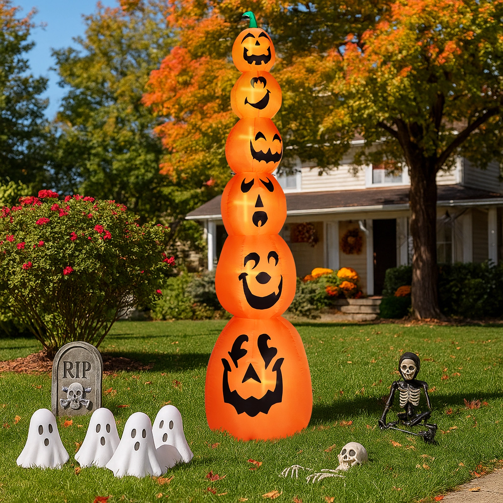 9FT Halloween Inflatable Stacked Pumpkins, Blow up 6 Pumpkins Inflatable with Built-in LED Lights Outdoor Decorations Large Party Yard Decoration view 8