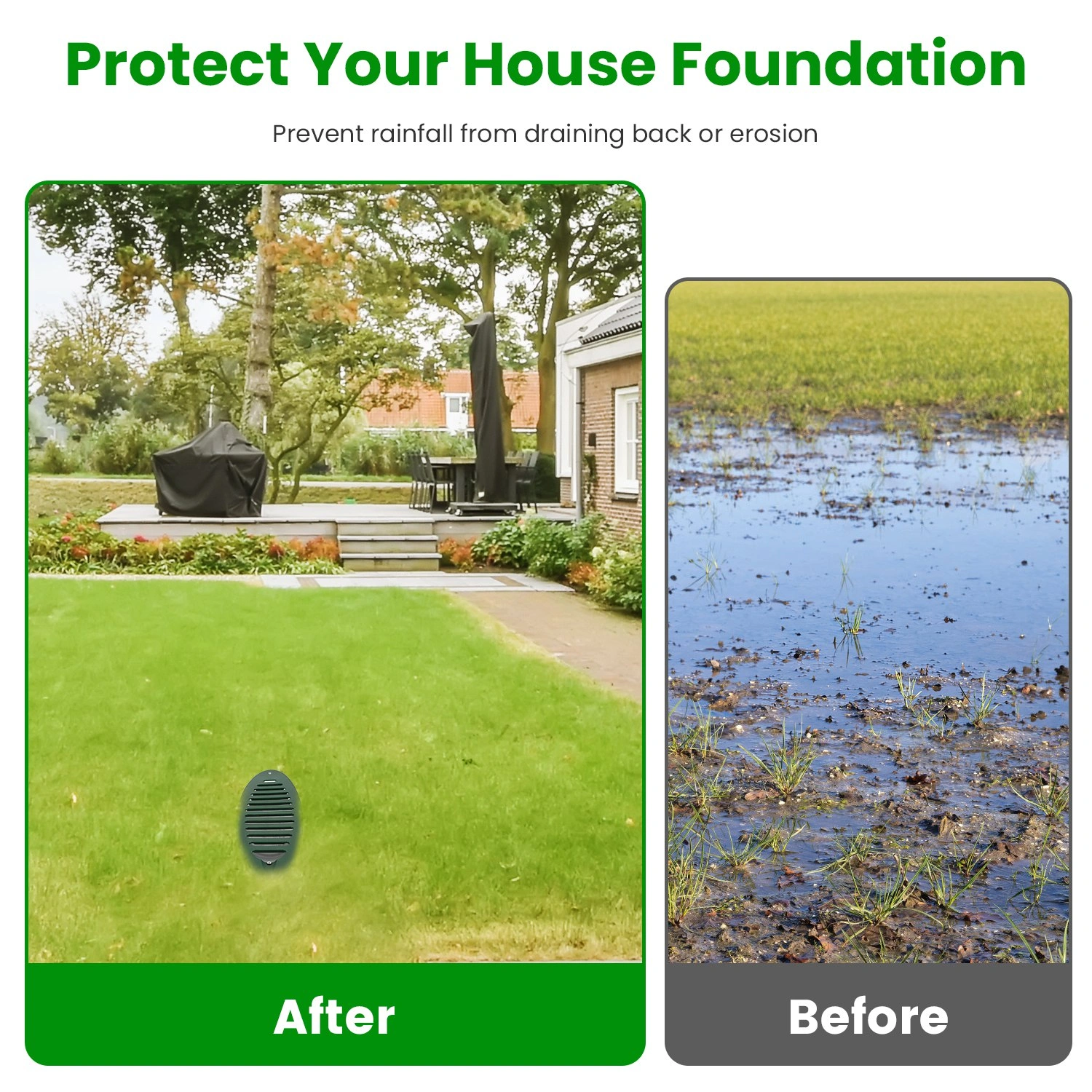 4 Inch Green Angled Yard Drainage Pipe with Sloped Grate, Yard Drain Emitter for Sump Pump Discharge & Downspout Extension, 4-Inch view 3