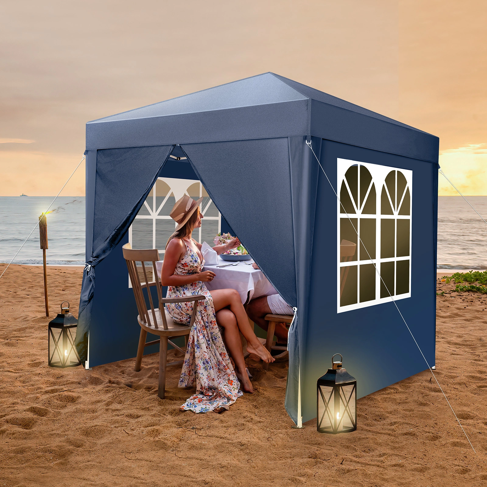 2 x 2m Two Doors & Two Windows Practical Waterproof Right-Angle Folding Tent Blue view 11