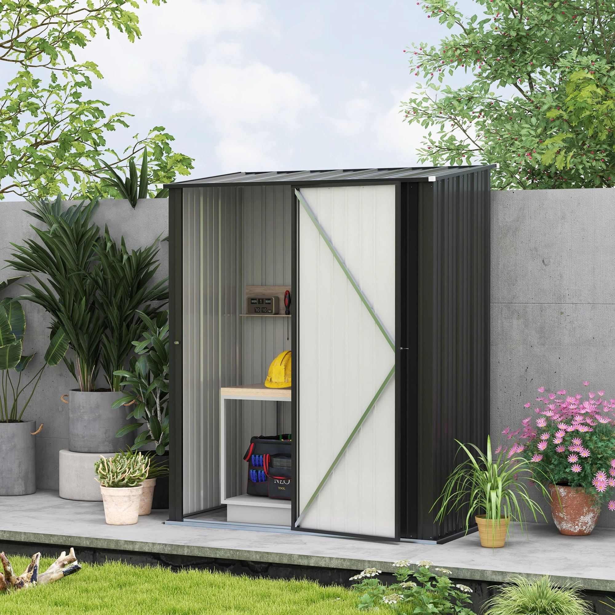 Compact Garden Shed 4x3 Portable Outdoor Storage Locker Waterproof Plastic Utility Box for Patio Yard view 3