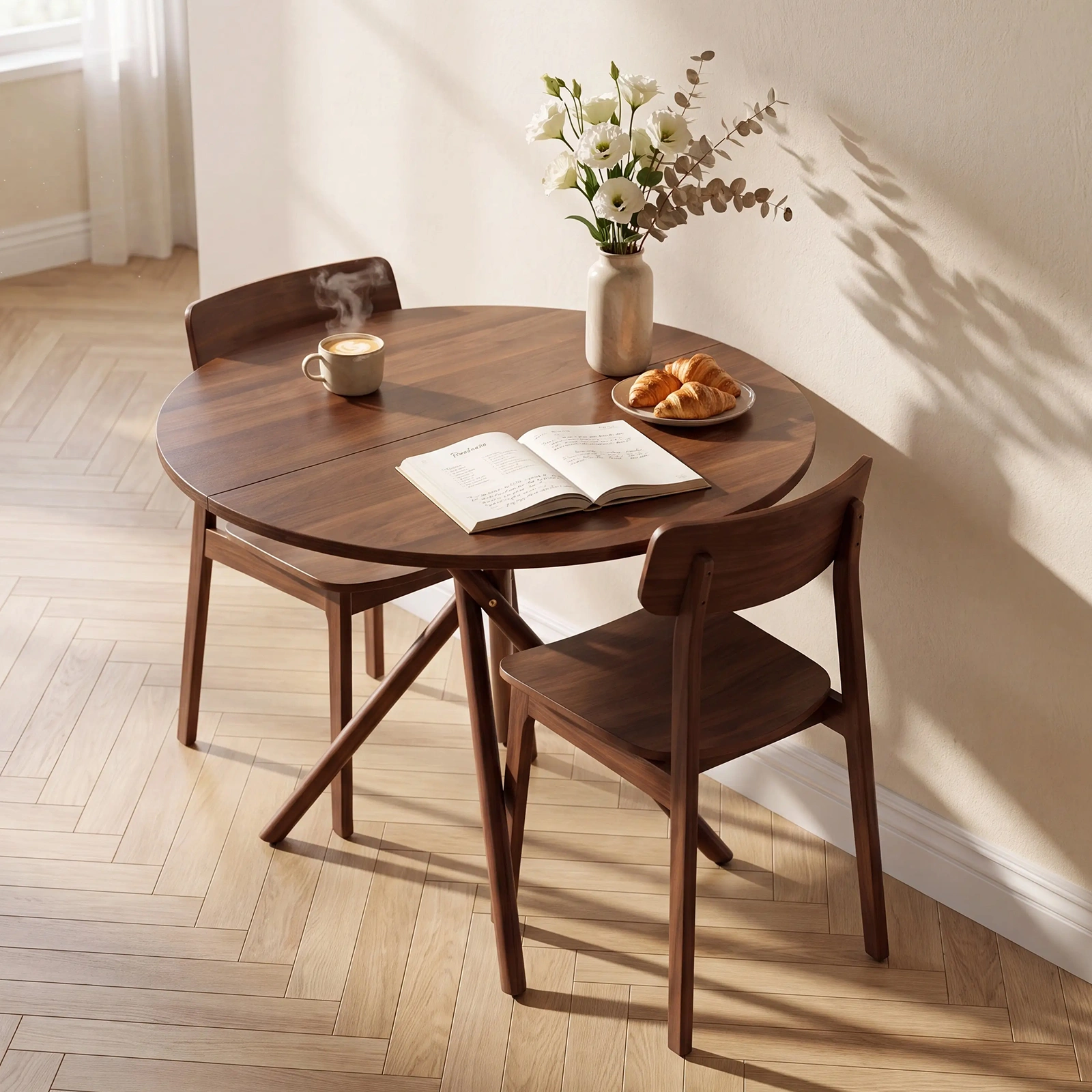 37.4 Inch Round Dining Table for 4-6 People, Cross X Metal Leg Kitchen Dinner Table with Adjustable Foot Pads, Easy Assembly Small Space Dining Room Table, Walnut view 8