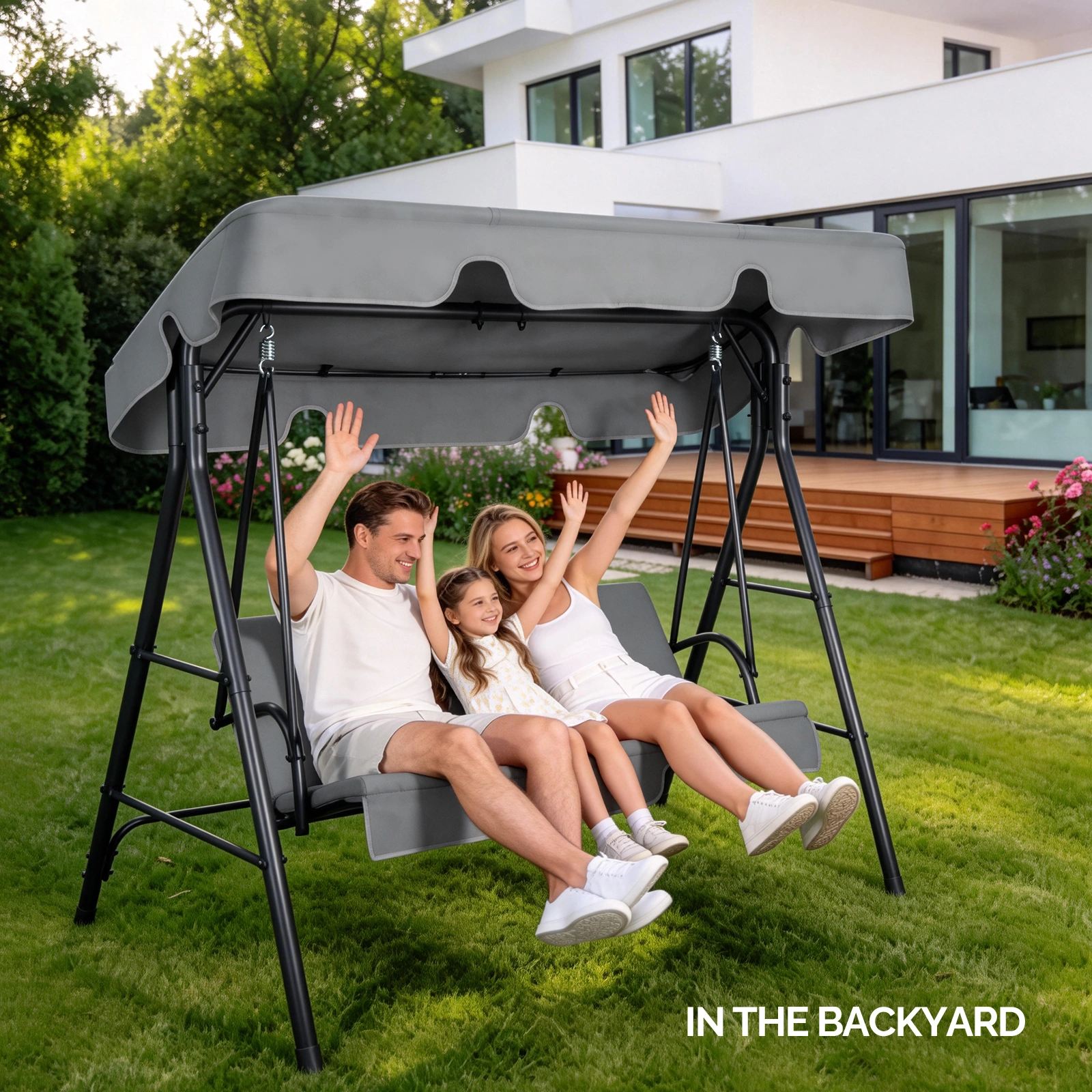 68*43*60 inch Dark Gray KD Style with Cushion Canopy Iron Oxford Fabric 250kg Iron Swing Set view 7