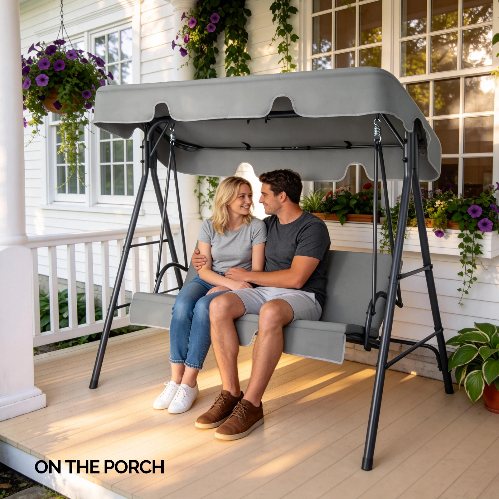 68*43*60 inch Dark Gray KD Style with Cushion Canopy Iron Oxford Fabric 250kg Iron Swing Set view 9