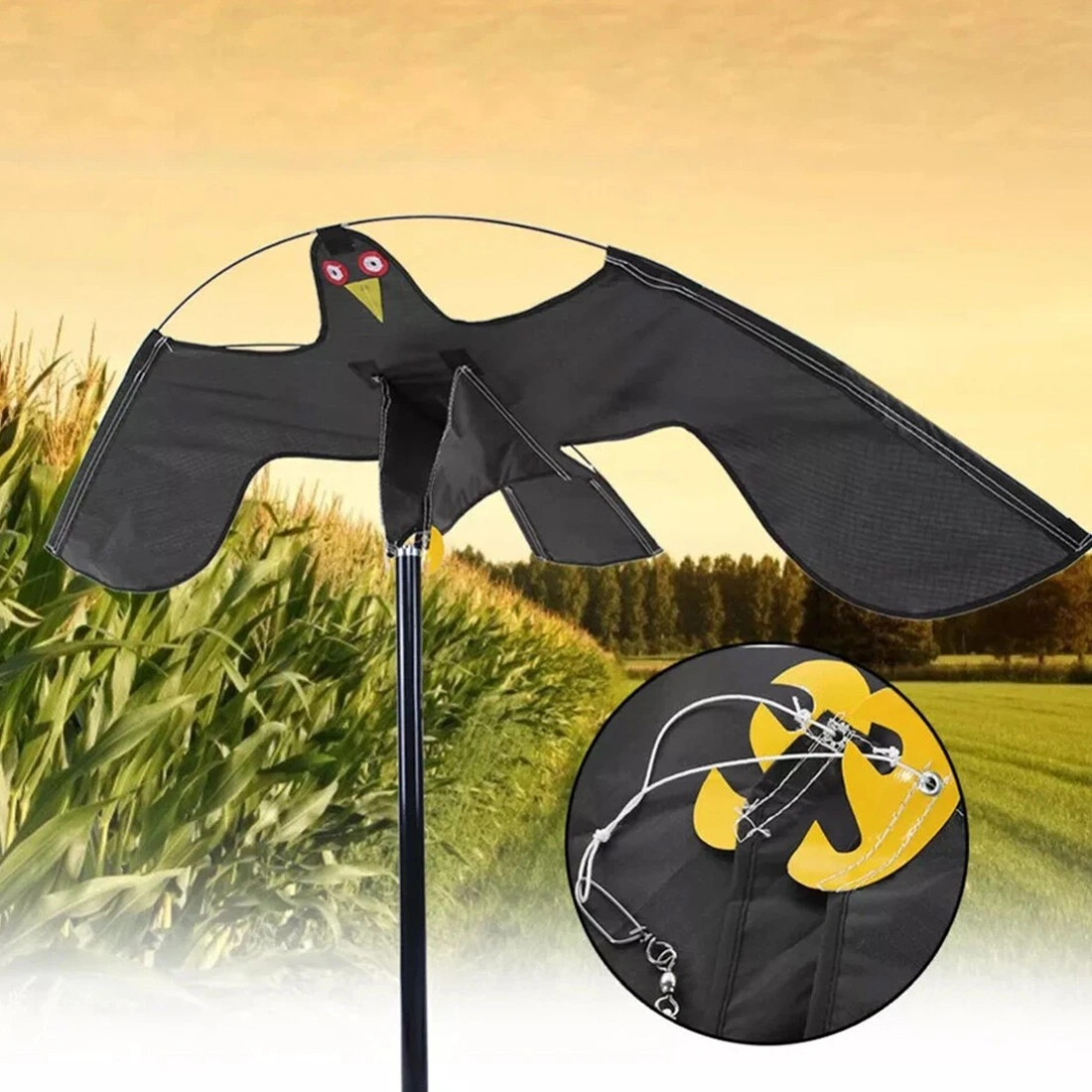 Flying Hawk Kite Garden Bird Repeller Scarecrow with 4m Telescopic Pole
