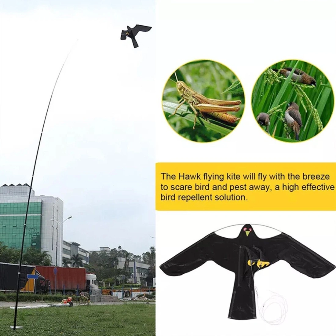 Flying Hawk Kite Garden Bird Repeller Scarecrow with 4m Telescopic Pole view 3