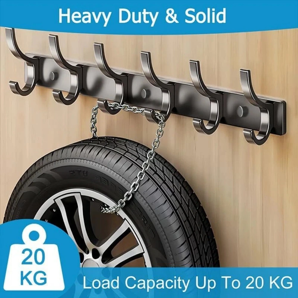 12-Hook Aluminum Wall Mounted Coat Rack with Door Hanger for Keys, Coats & Clothes view 5