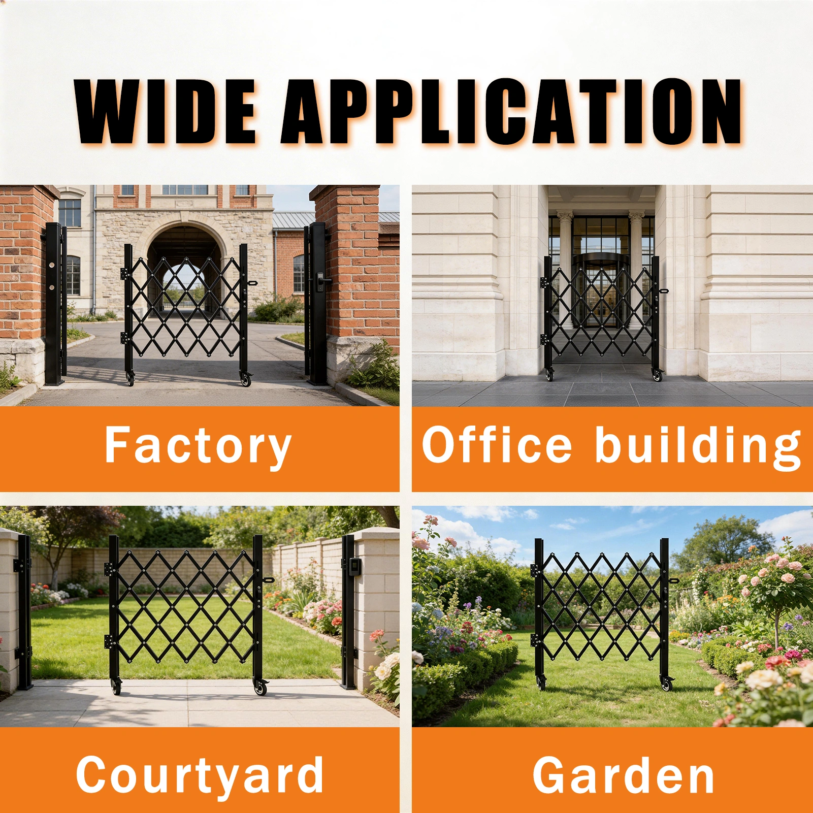 Foldable Security Gate, Expandable Safety Barrier, 360° Swivel Casters Lockable Design, Portable Rolling Barricade for Garage Warehouse Driveway Pool, 51.57"H x 74"W view 2