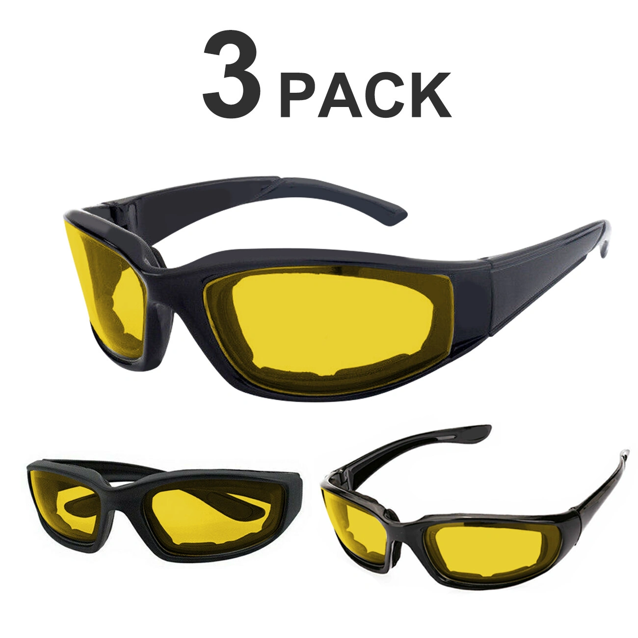 3 Pairs Motorcycle Riding Glasses Wind Resistant Sports Goggles Biker Sunglasses Eye Protection Cycling Sunglass Yellow Lens view 5