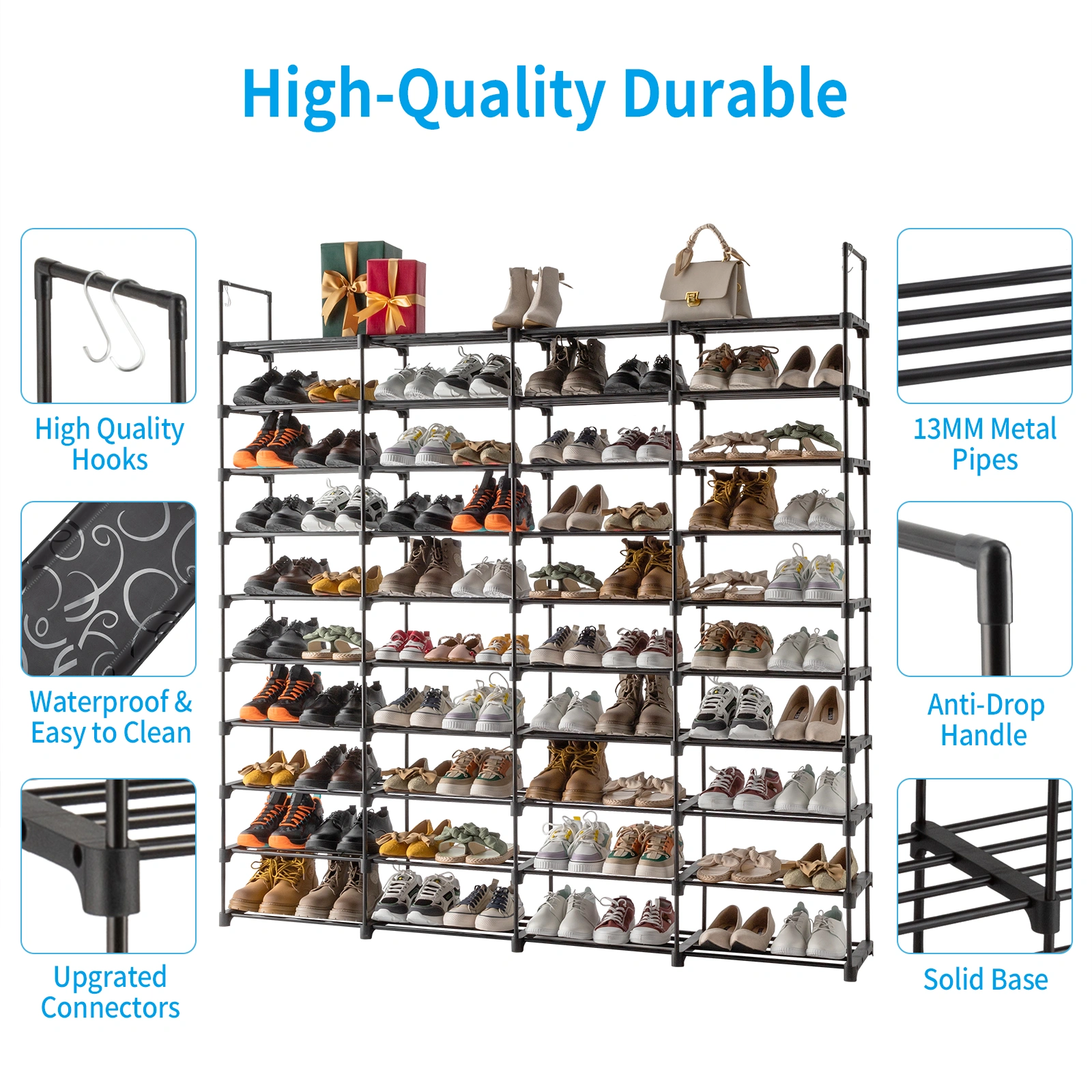 10 Tiers Shoe Rack Storage Organizer Shoe Shelf Organizer for Entryway Holds 80 Pairs Shoe, Stackable Shoe Cabinet Shoe Rack view 9