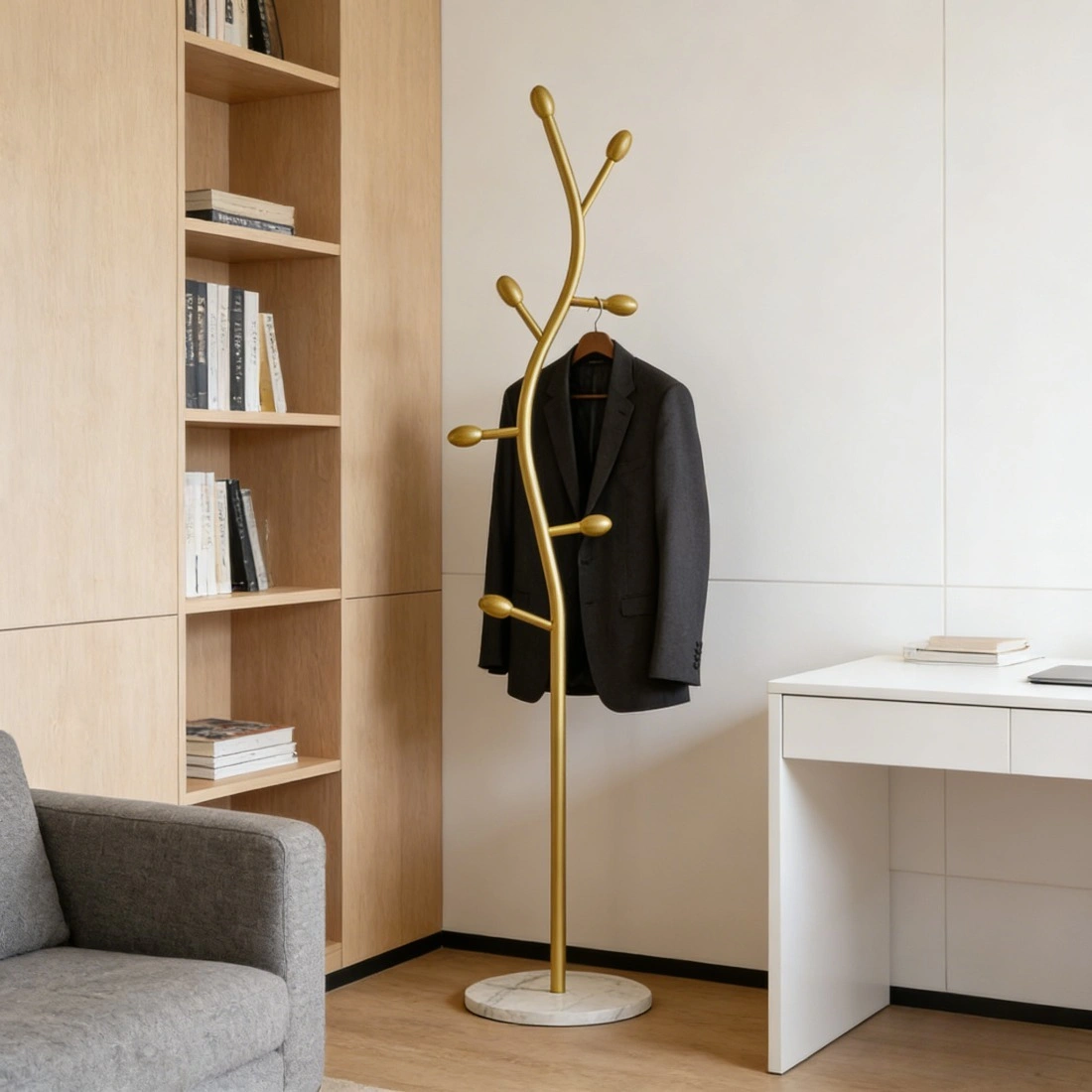 Clothing Rack, Golden Metal Freestanding Heavy Duty Clothes Rack with Marble Base, Multipurpose Garment Hanger for Bedroom, Hat, Scarf, Jacket view 9
