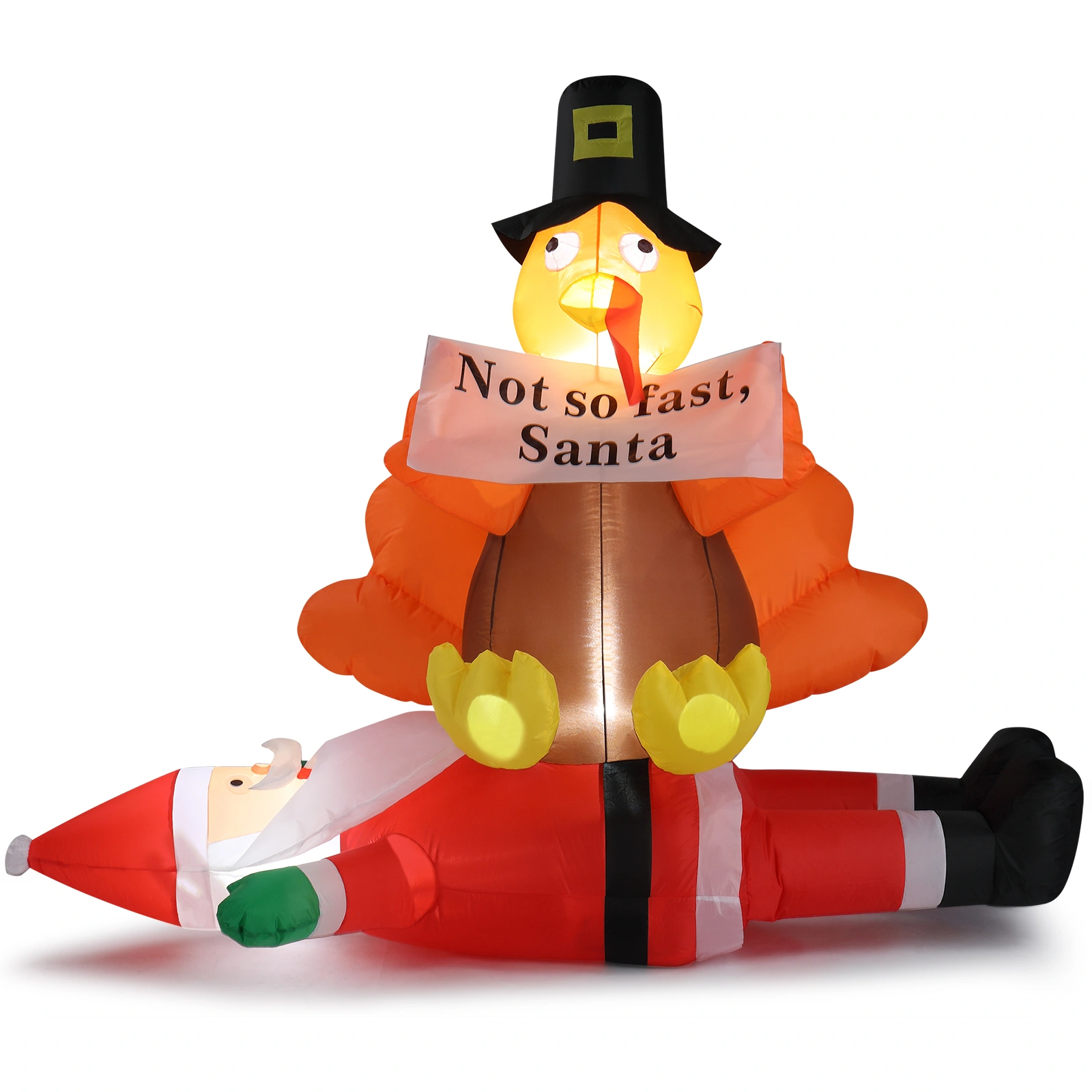 4.9 FT Lighted Christmas Inflatable Decoration, Inflatable Turkey Sitting on Santa Claus, Funny Blow Up Yard Decorations with Built-in LED Lights for Holiday Party Front Yard Lawn Garden Decor view 13