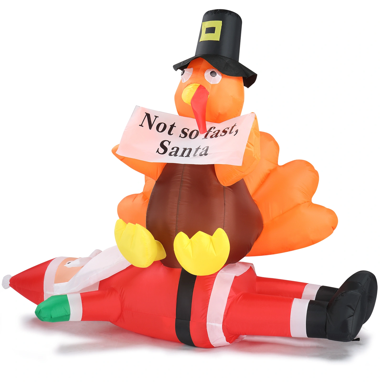 4.9 FT Lighted Christmas Inflatable Decoration, Inflatable Turkey Sitting on Santa Claus, Funny Blow Up Yard Decorations with Built-in LED Lights for Holiday Party Front Yard Lawn Garden Decor view 3