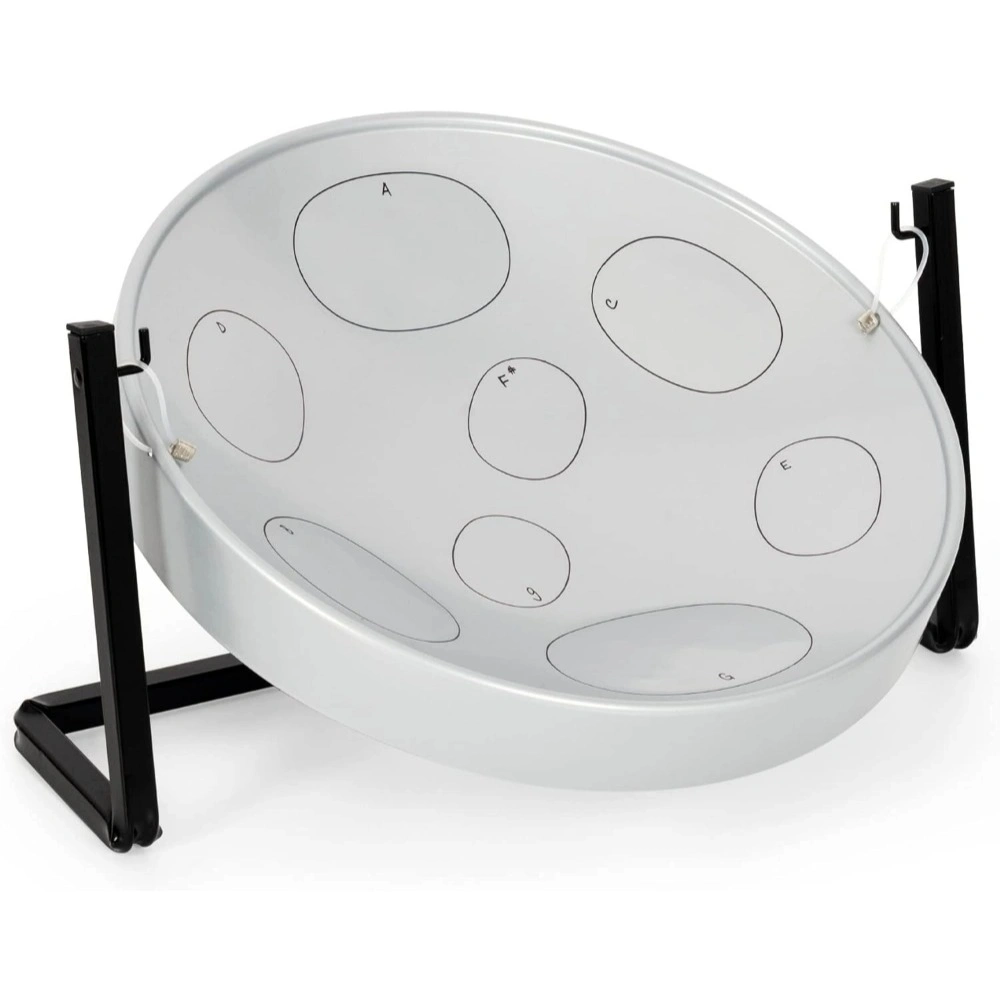 16" Silver Blue Handmade Trinidad Steel Pan Drum G Major Alloy Percussion Kit with Adjustable Z Stand for Kids Beginners