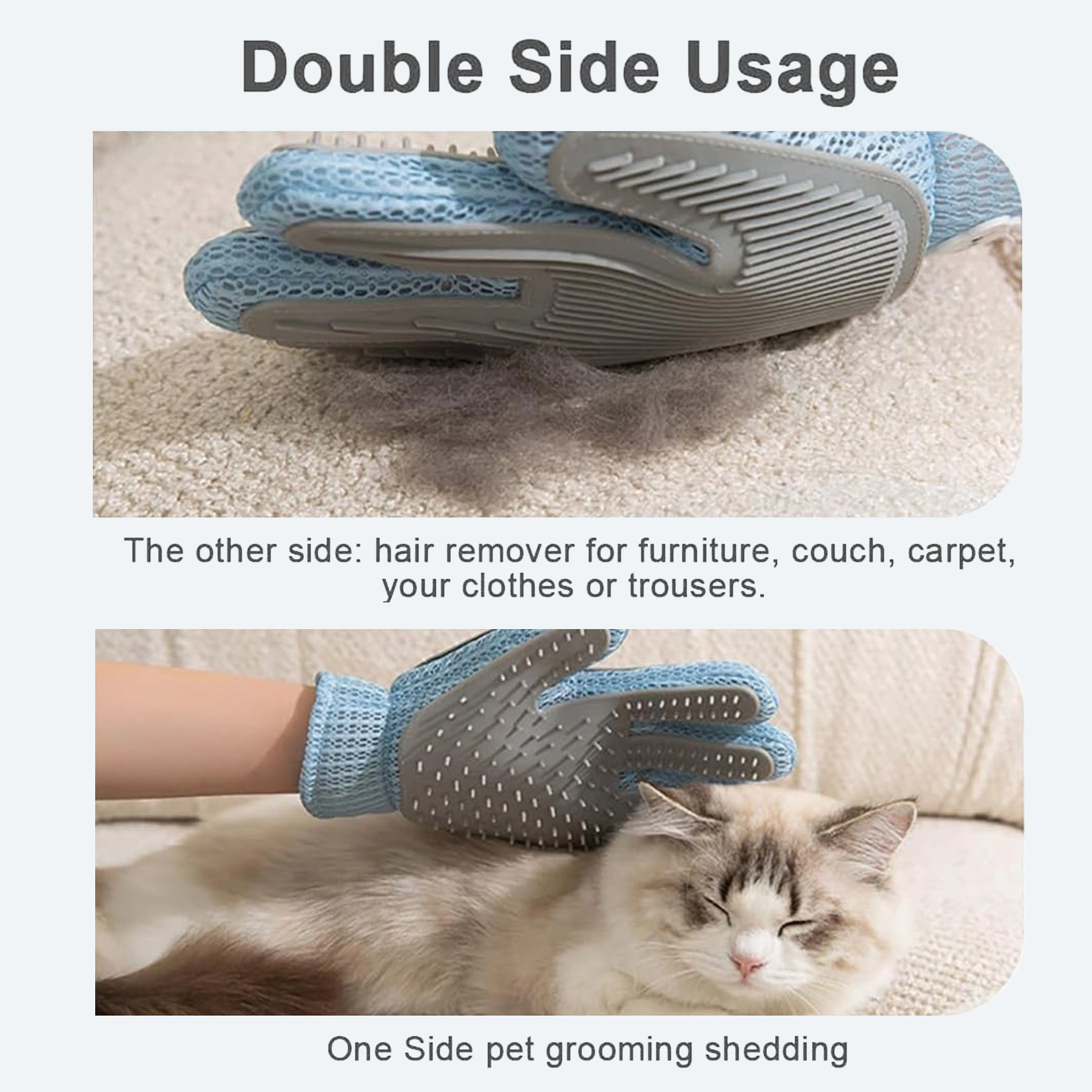 2-in-1 Pet Grooming Glove - Double-Sided Deshedding & Massage Brush for Cats/Dogs, Removes Loose Hair from Fur & Furniture, Ultra-Soft Easy-Clean Mitt(single glove) view 4