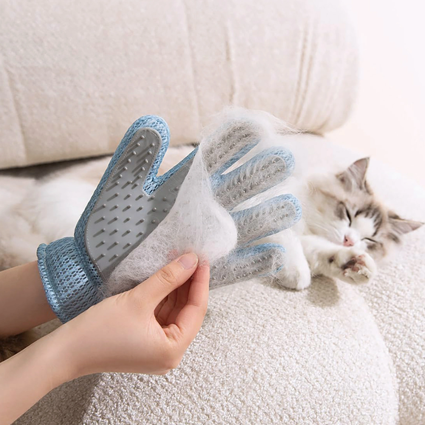 2-in-1 Pet Grooming Glove - Double-Sided Deshedding & Massage Brush for Cats/Dogs, Removes Loose Hair from Fur & Furniture, Ultra-Soft Easy-Clean Mitt(single glove) view 5