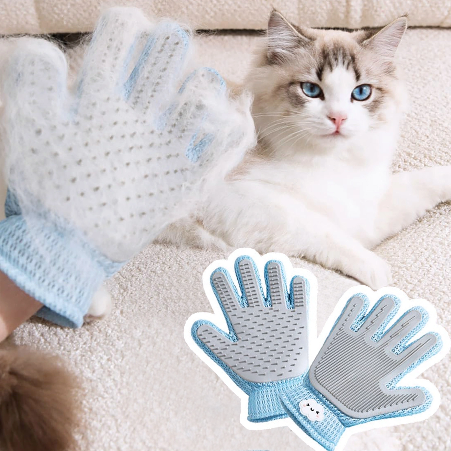 2-in-1 Pet Grooming Glove - Double-Sided Deshedding & Massage Brush for Cats/Dogs, Removes Loose Hair from Fur & Furniture, Ultra-Soft Easy-Clean Mitt(single glove) view 6