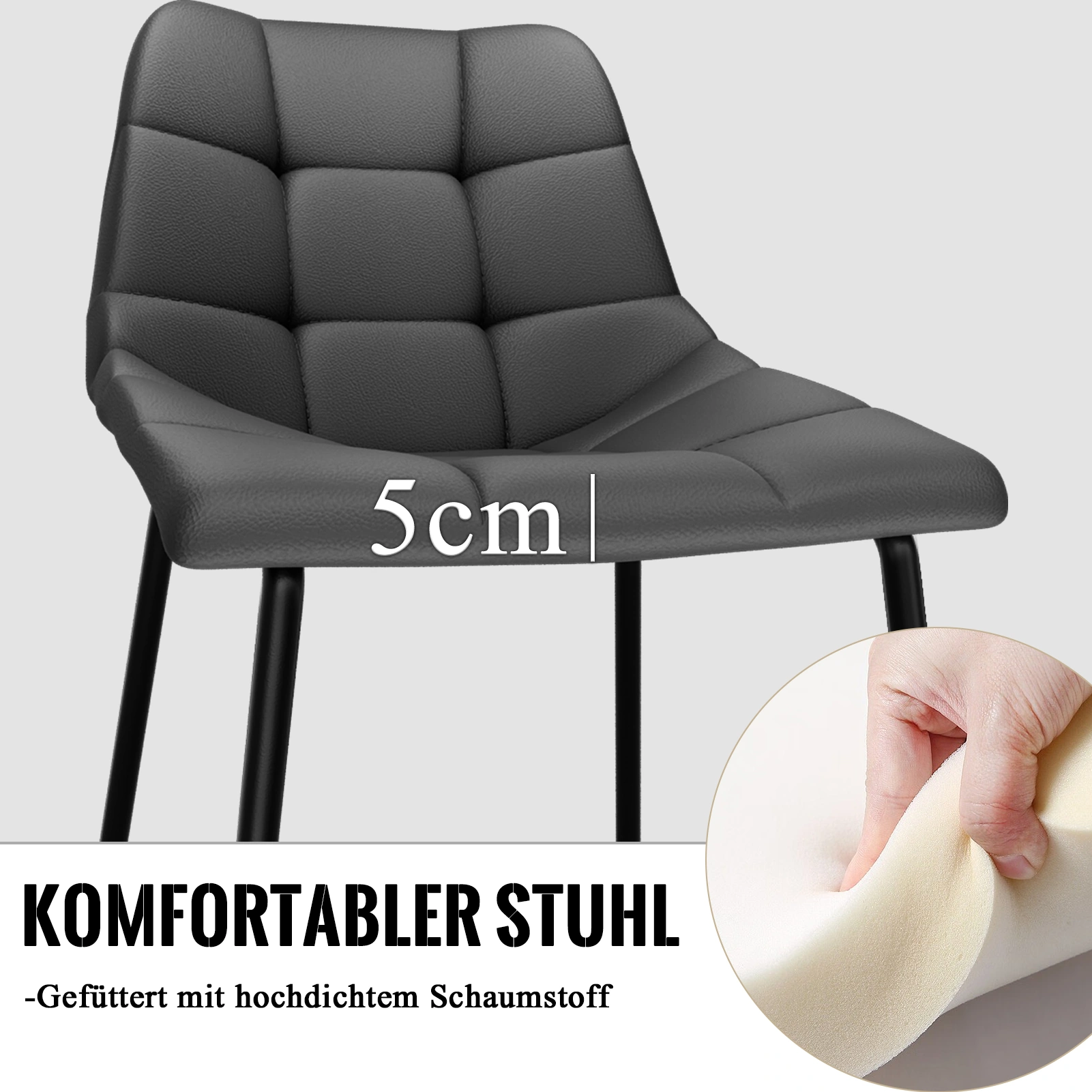 Modern Dining Chairs 2/4/6/8 Piece Set, High Back Faux Leather Upholstered Kitchen Chairs, Metal Legs Dining Room Chair for Living Room Table, Black view 3