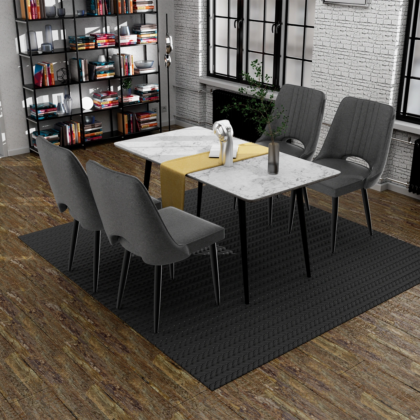 Set of 2 Dining Chairs, PU Leather Kitchen Chairs w/Backrest, Dining Room Chairs for Living Room Lounge Counter, Black view 5