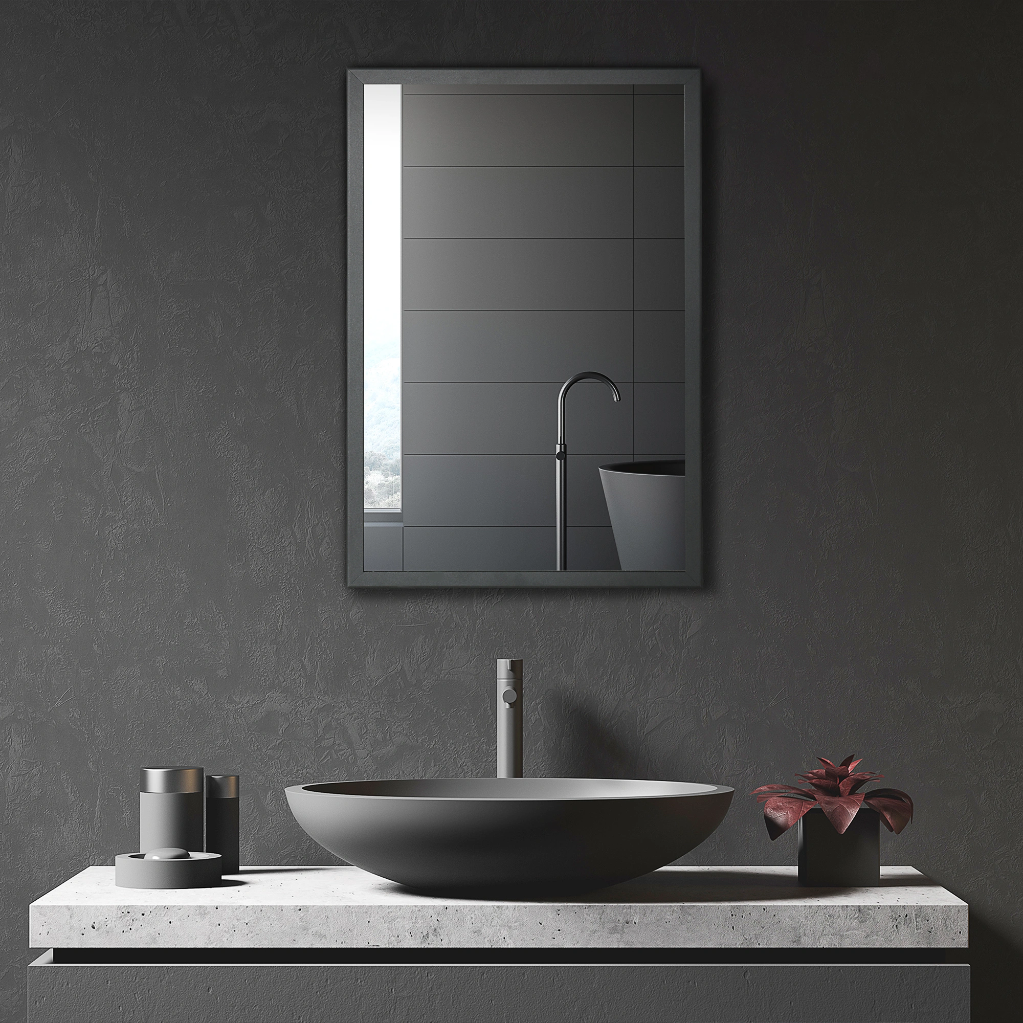 Modern Bathroom Cabinet with Mirror Storage, Wall-Mounted Vanity Organizer, Silver Finish