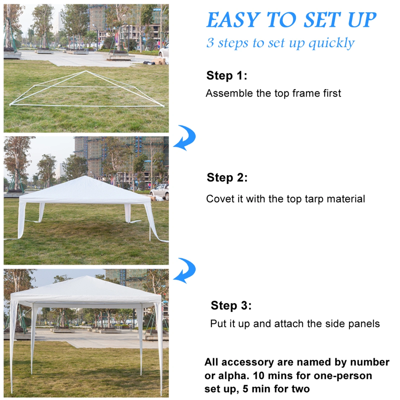 3 x 3m Waterproof Tent with Spiral Tubes White view 19