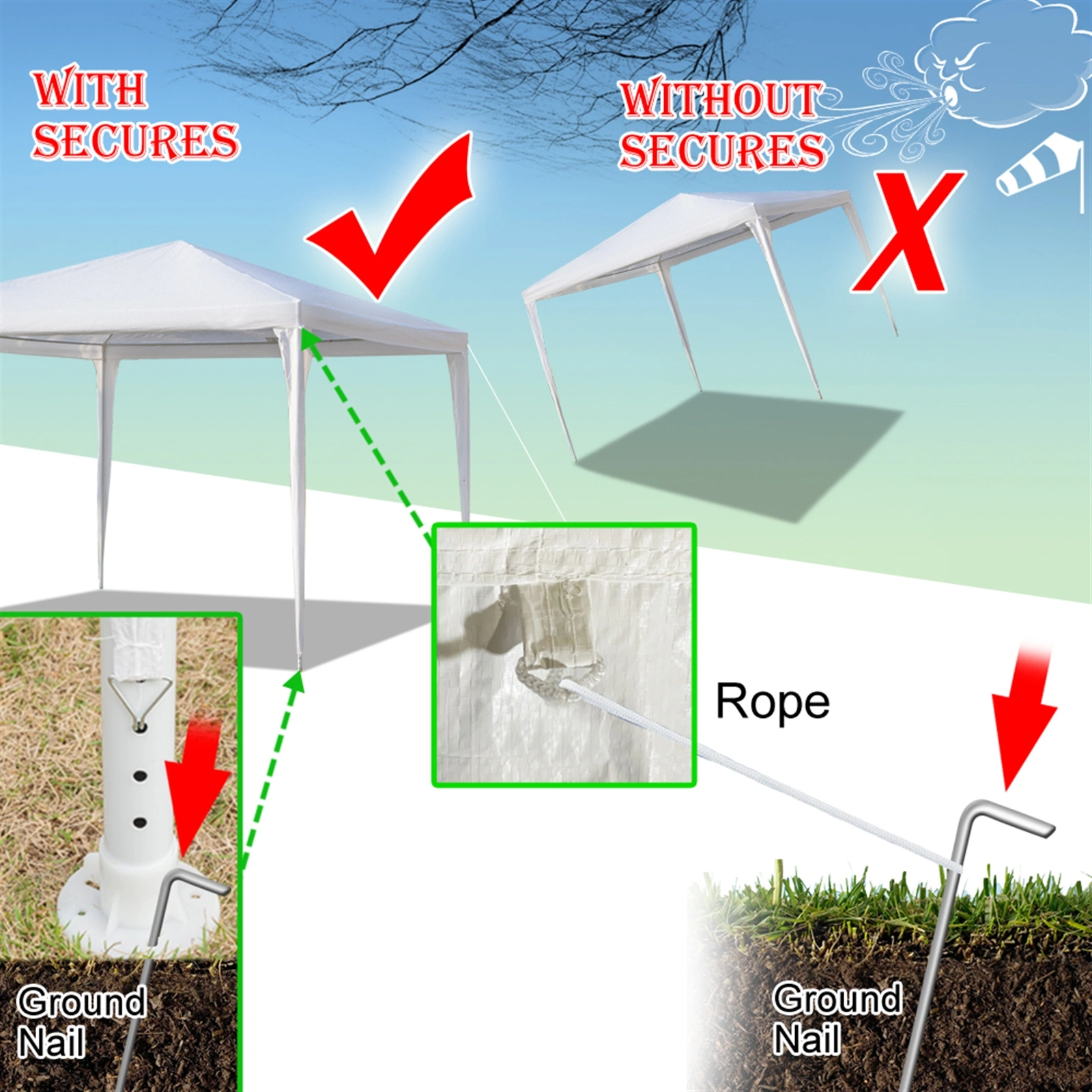3 x 3m Waterproof Tent with Spiral Tubes White view 24