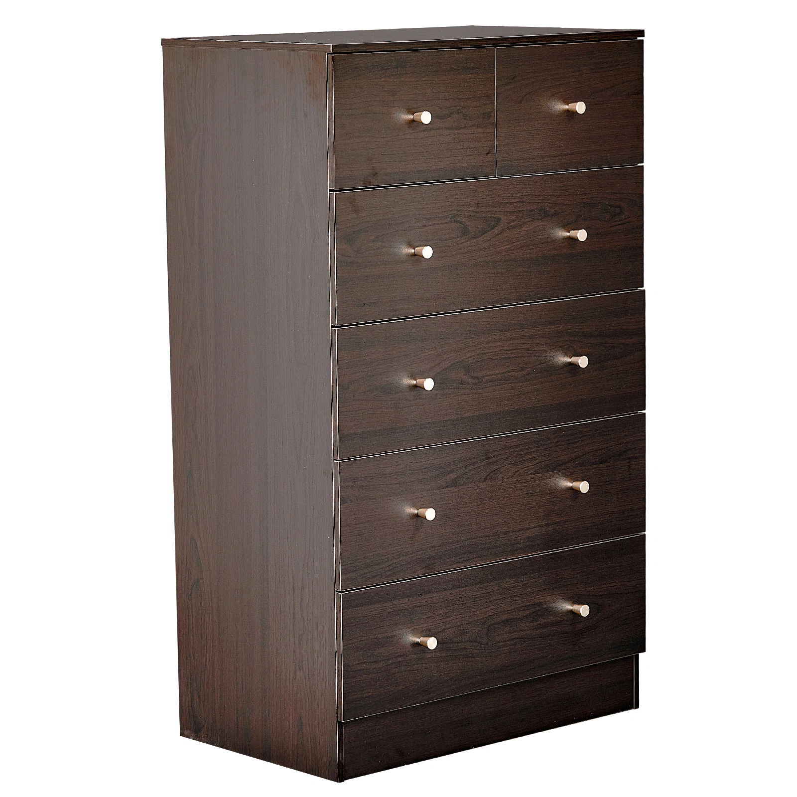 Brown particleboard with a textured melamine finish, 66*40*111cm, 4+2 drawer cabinet, matte gold handles view 10