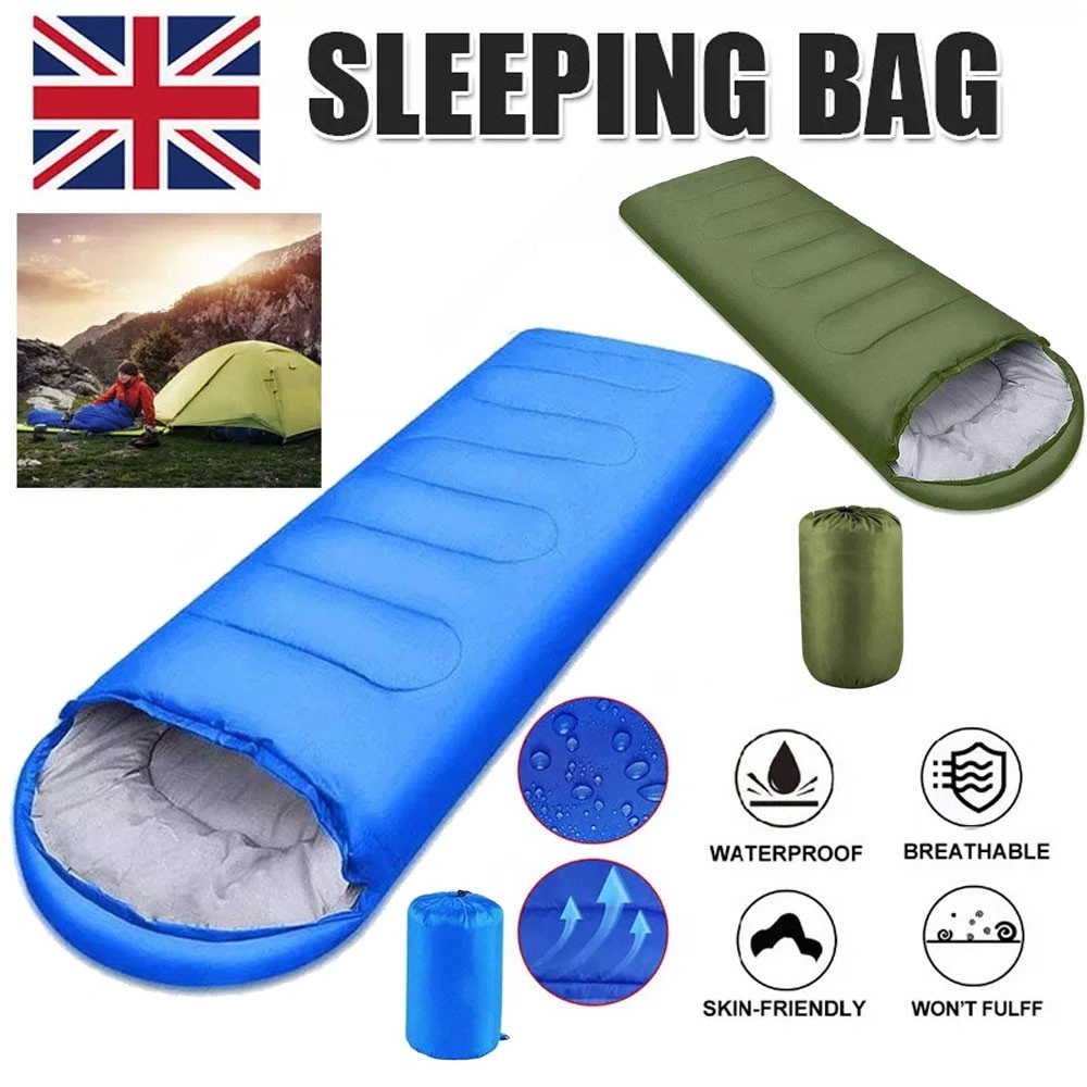 3-4 Season Sleeping Bag Single Rectangular Envelope Zip Up Camping for Kids Adults - Green view 2