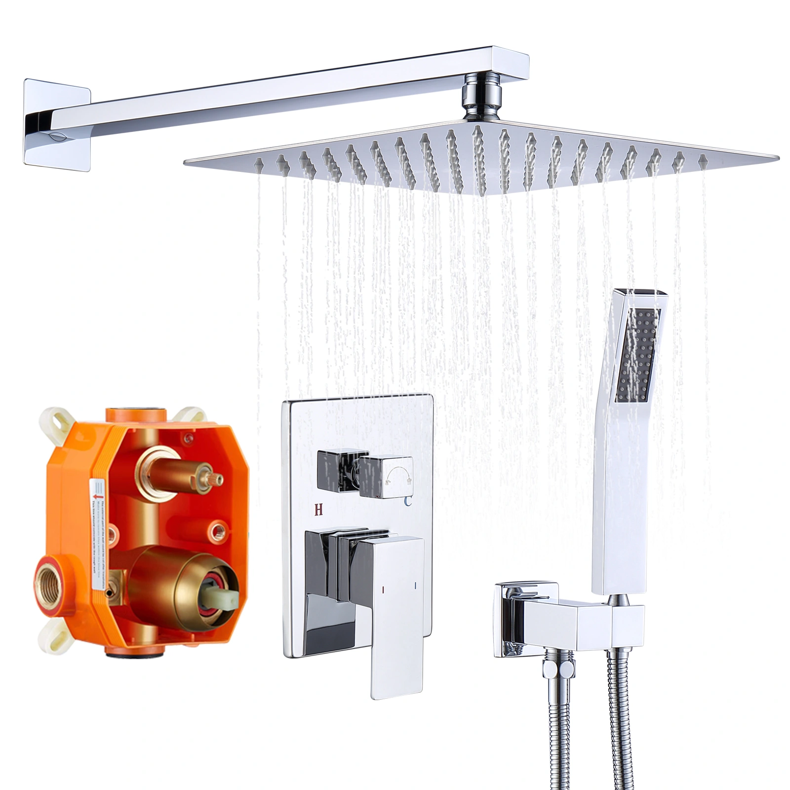 Shower System Shower Faucet Combo Set Wall Mounted with 10" Rainfall Shower Head and handheld shower faucet, Chrome Finish with Brass Valve Rough-In[Unable ship on weekends, TK/TEMU only for pickup, only TX10643 warehouse supports GOFO]