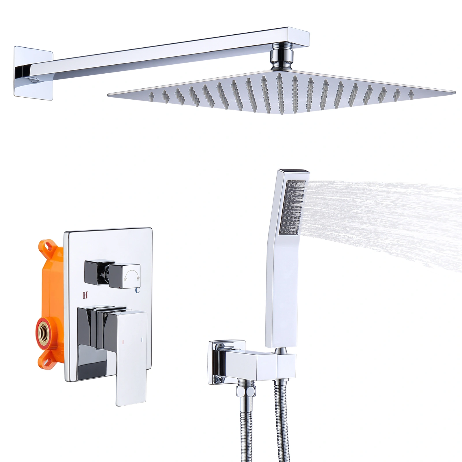 Shower System Shower Faucet Combo Set Wall Mounted with 10" Rainfall Shower Head and handheld shower faucet, Chrome Finish with Brass Valve Rough-In[Unable ship on weekends, TK/TEMU only for pickup, only TX10643 warehouse supports GOFO] view 2