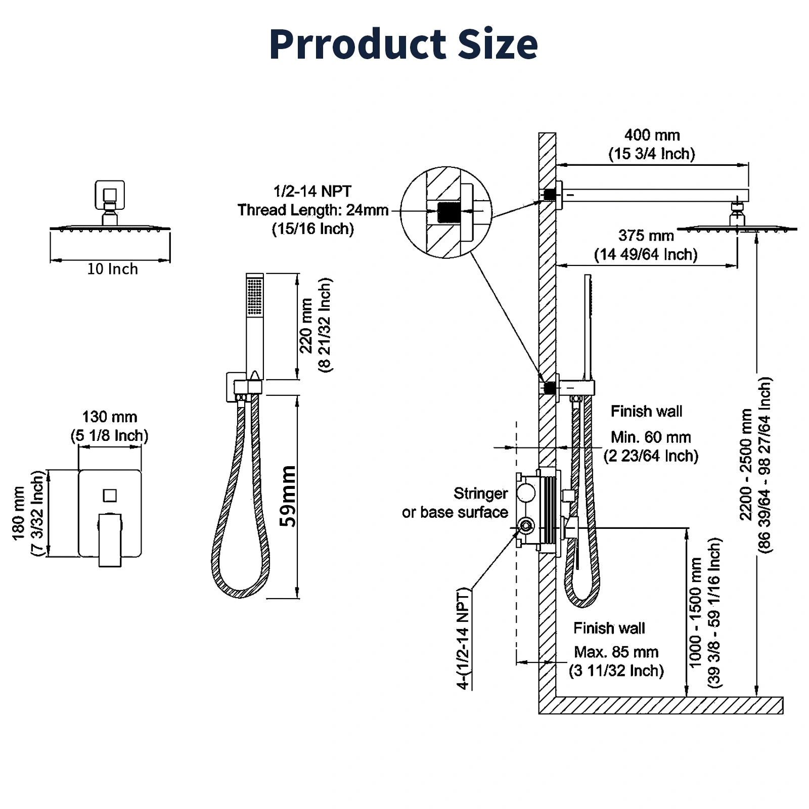 Shower System Shower Faucet Combo Set Wall Mounted with 10" Rainfall Shower Head and handheld shower faucet, Chrome Finish with Brass Valve Rough-In[Unable ship on weekends, TK/TEMU only for pickup, only TX10643 warehouse supports GOFO] view 6